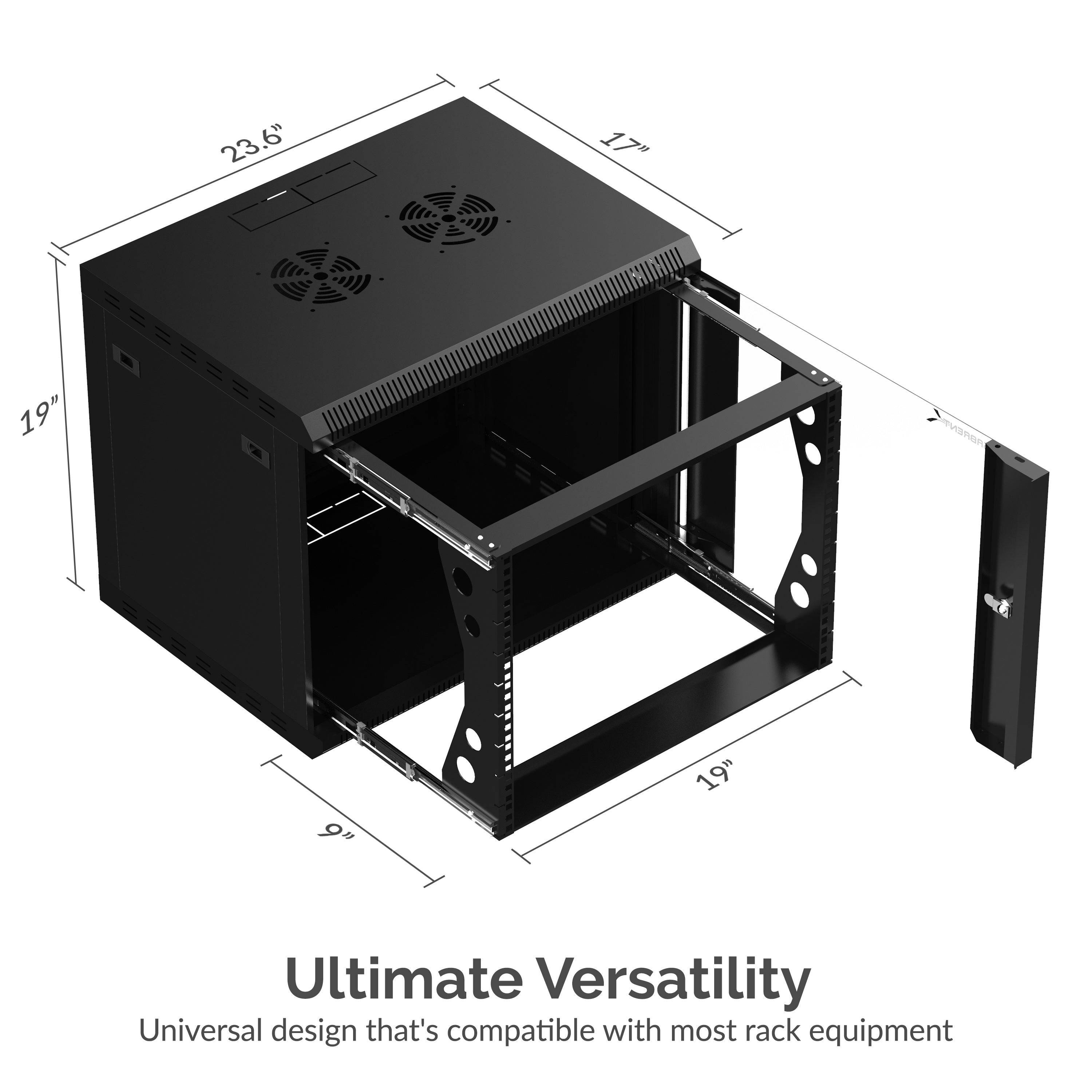 9U IT Wall Mount Rack Enclosure 19 Inch Black Server Cabinet With Locking Glass Door and Pull-Out Drawer