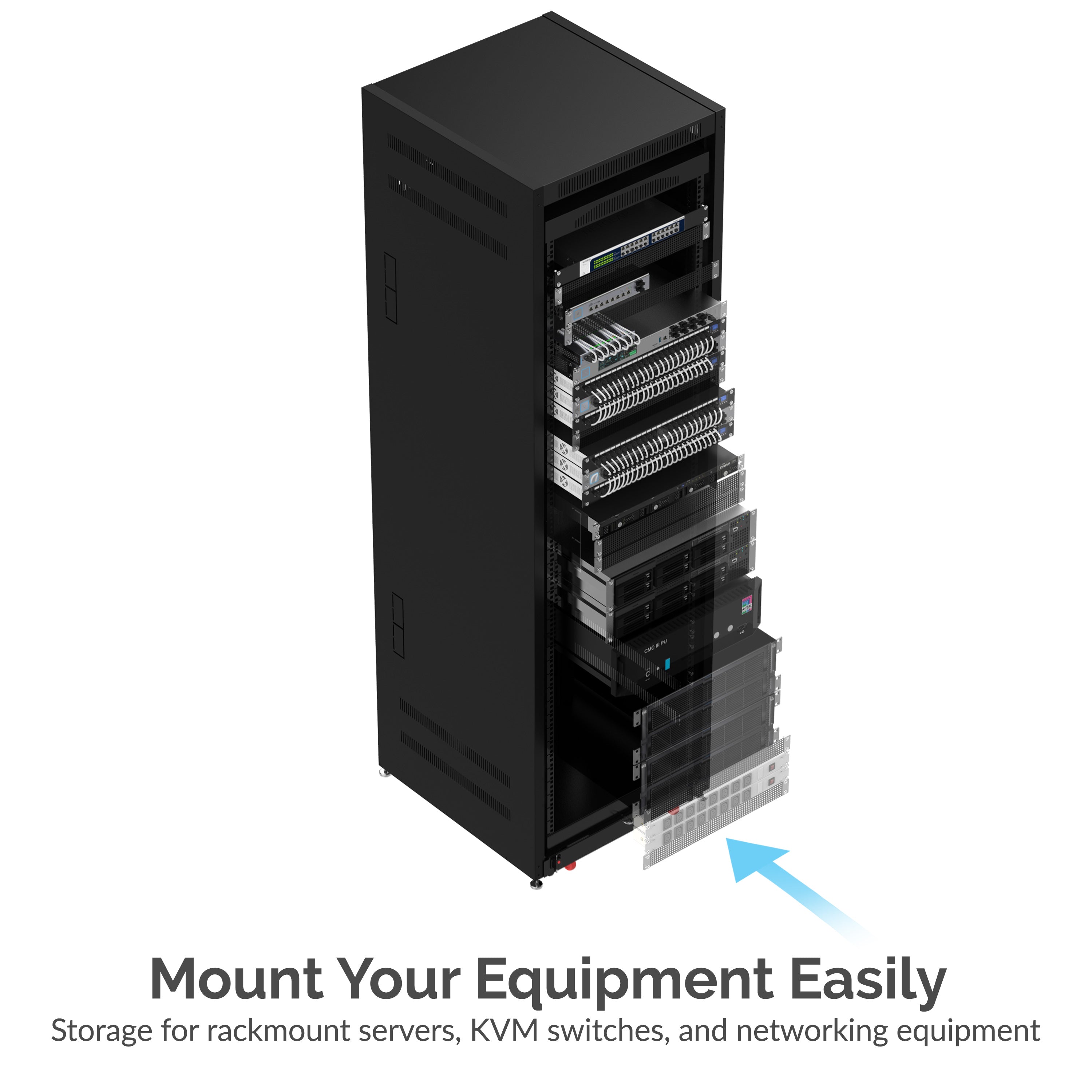 42U IT 27 Inch Black Server Cabinet With Locking Door and Pull-Out Drawer