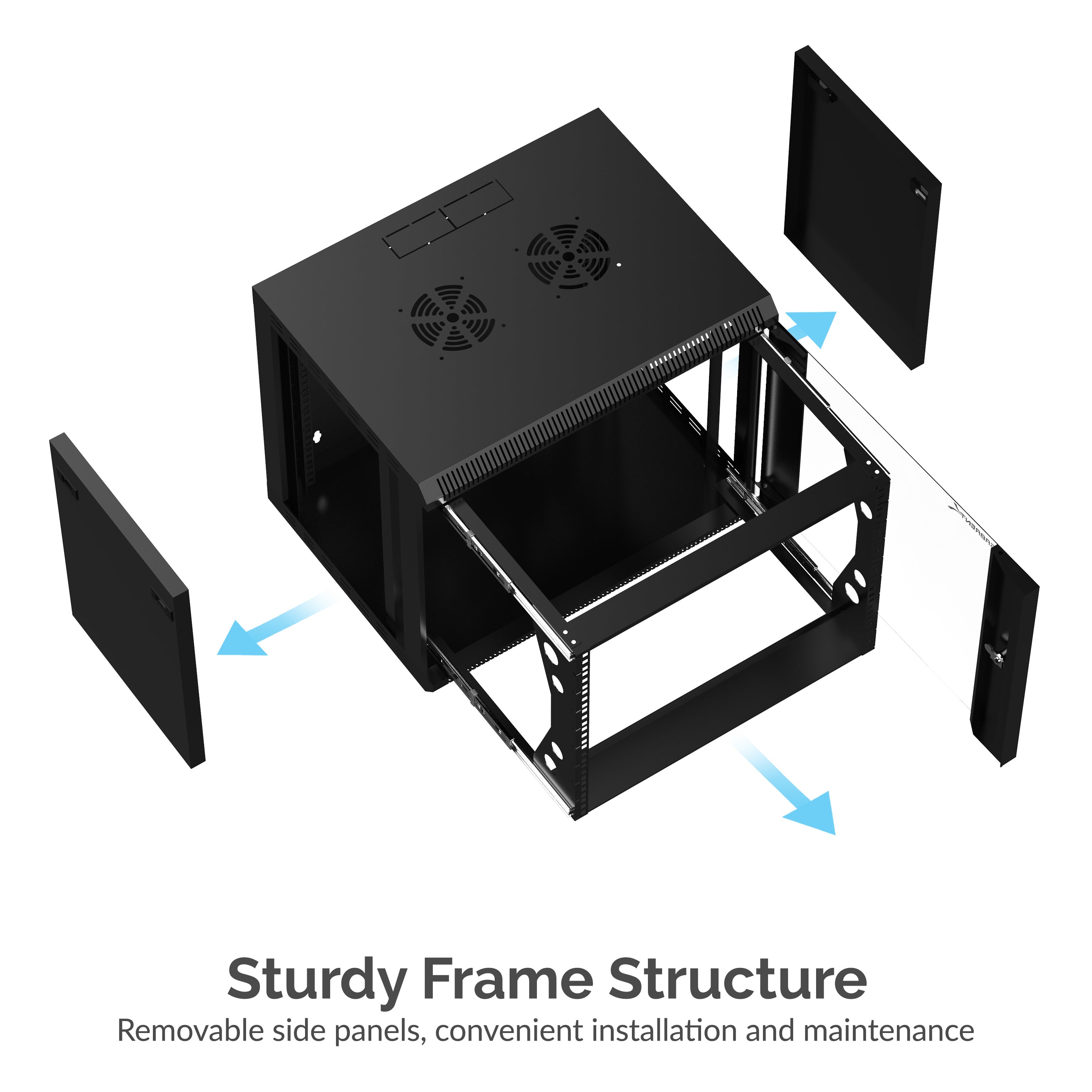 9U IT Wall Mount Rack Enclosure 19 Inch Black Server Cabinet With Locking Glass Door and Pull-Out Drawer