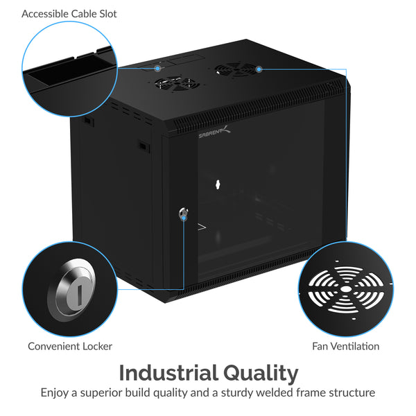 9U IT Wall Mount Rack Enclosure 19 Inch Black Server Cabinet With Lock ...