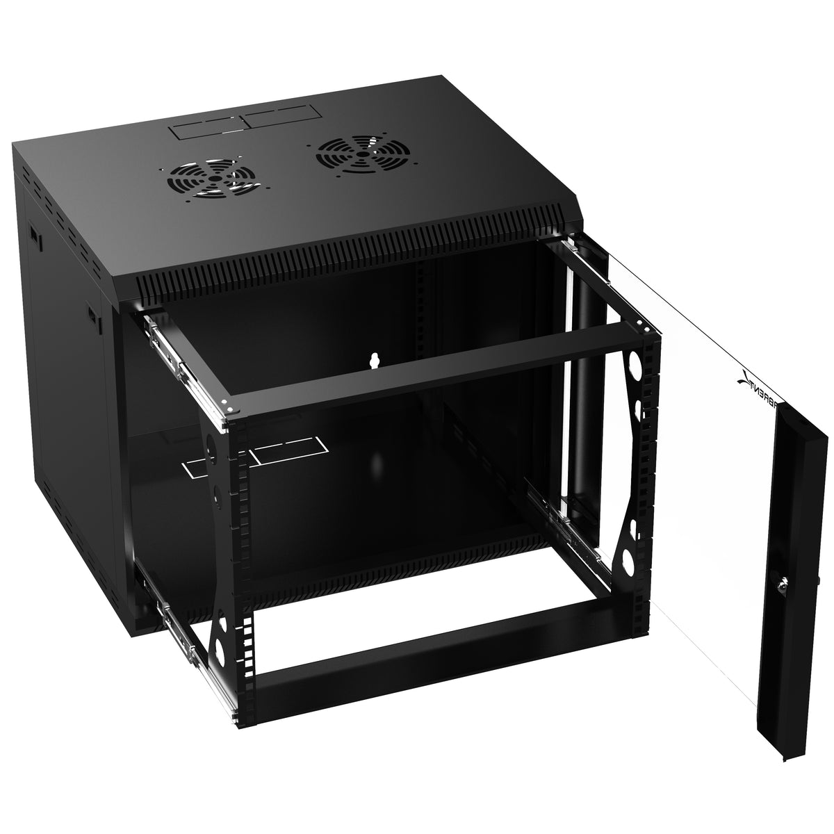 9U IT Wall Mount Rack Enclosure 19 Inch Black Server Cabinet With Locking Glass Door and Pull-Out Drawer