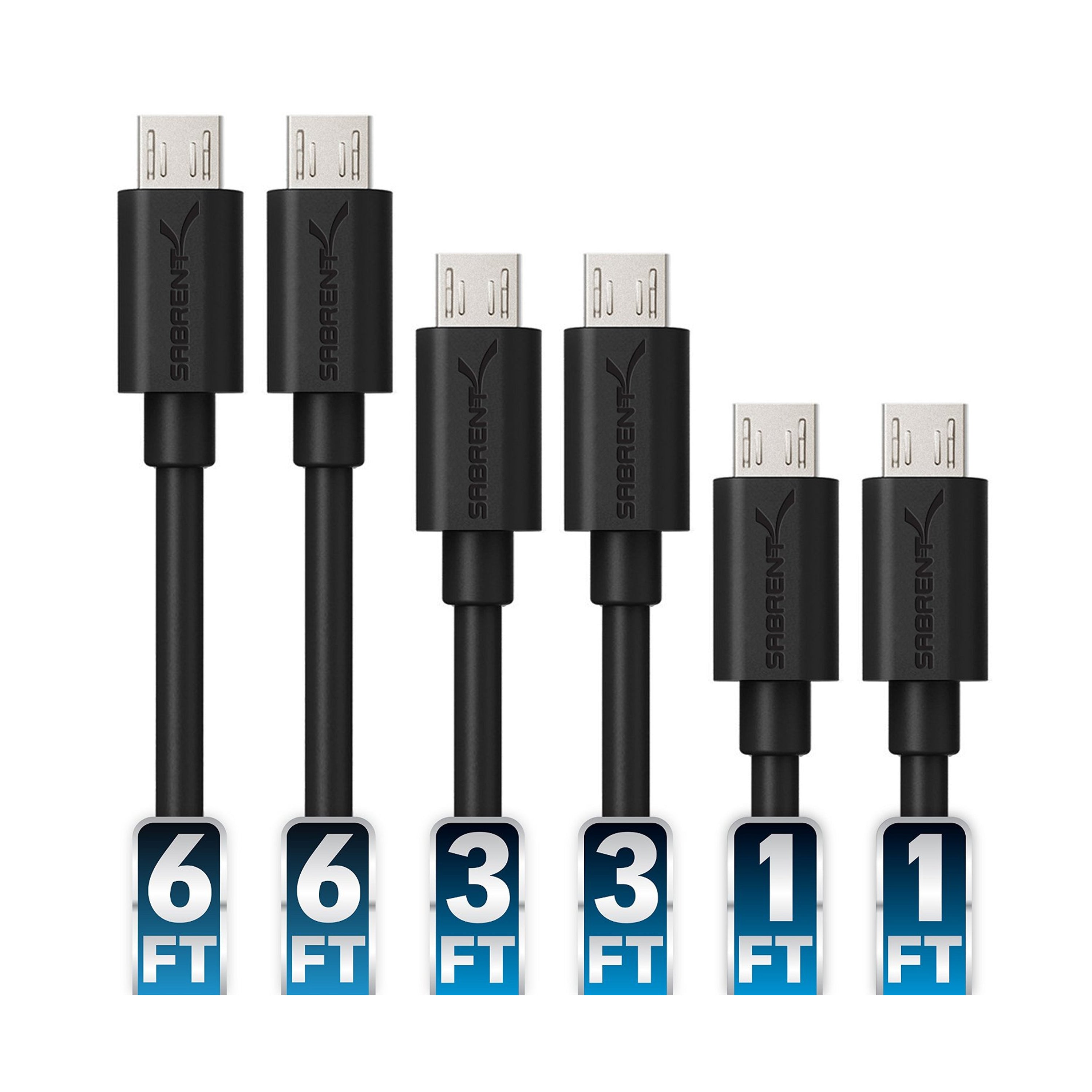 [6-Pack] 22AWG Premium Micro USB Cables  High Speed USB 2.0 A Male to Micro B Sync and Charge Cables [Black]