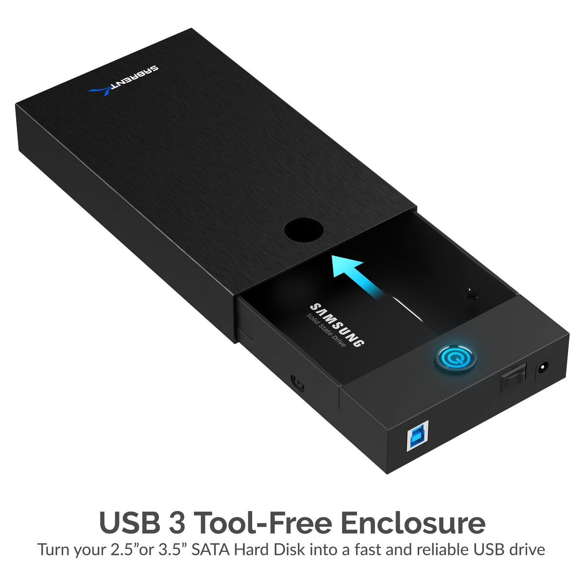 USB 3.0 Tool-Free Enclosure for 2.5” and 3.5” Internal SATA Hard Drives