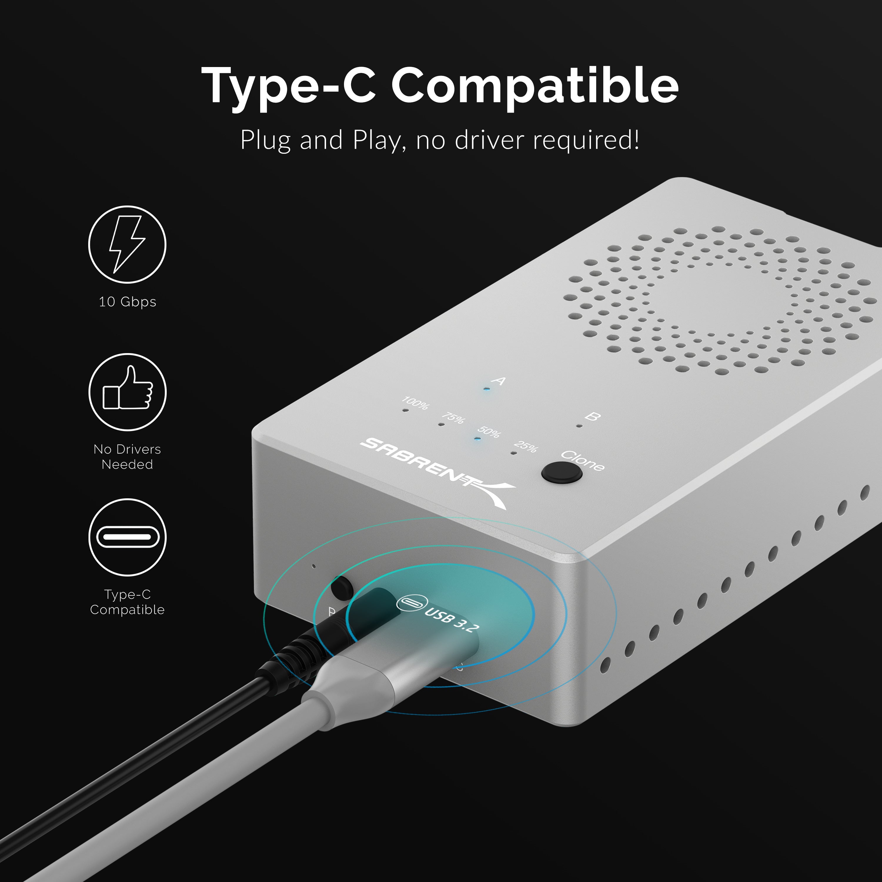 Tool-Free USB Type-C Dual Docking Station for PCIe NVMe M.2 SSDs