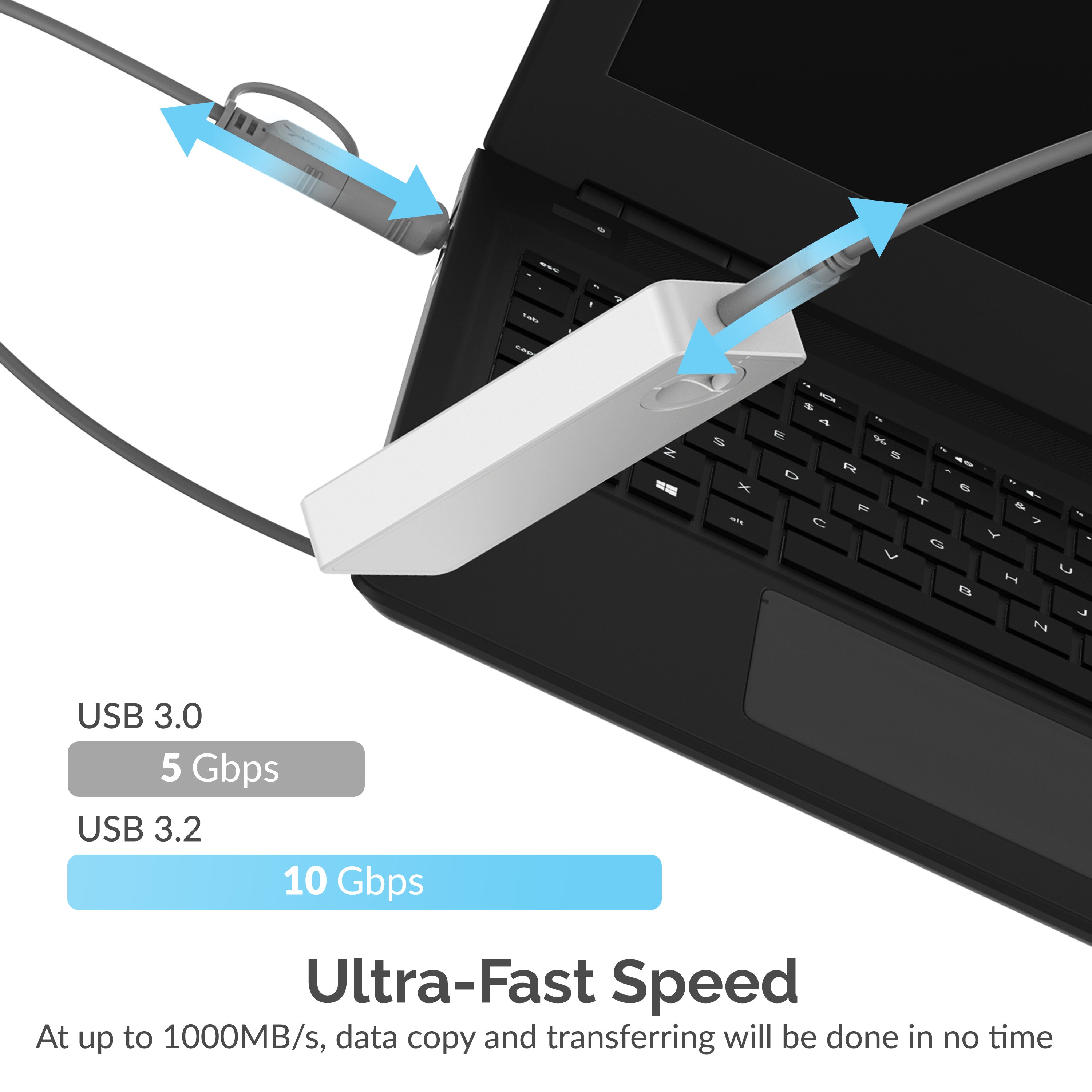 Sabrent USB 3.2 Tool-Free Enclosure for NVMe PCIe M Key M.2 SSD  [SILVER] (EC-TFNE)