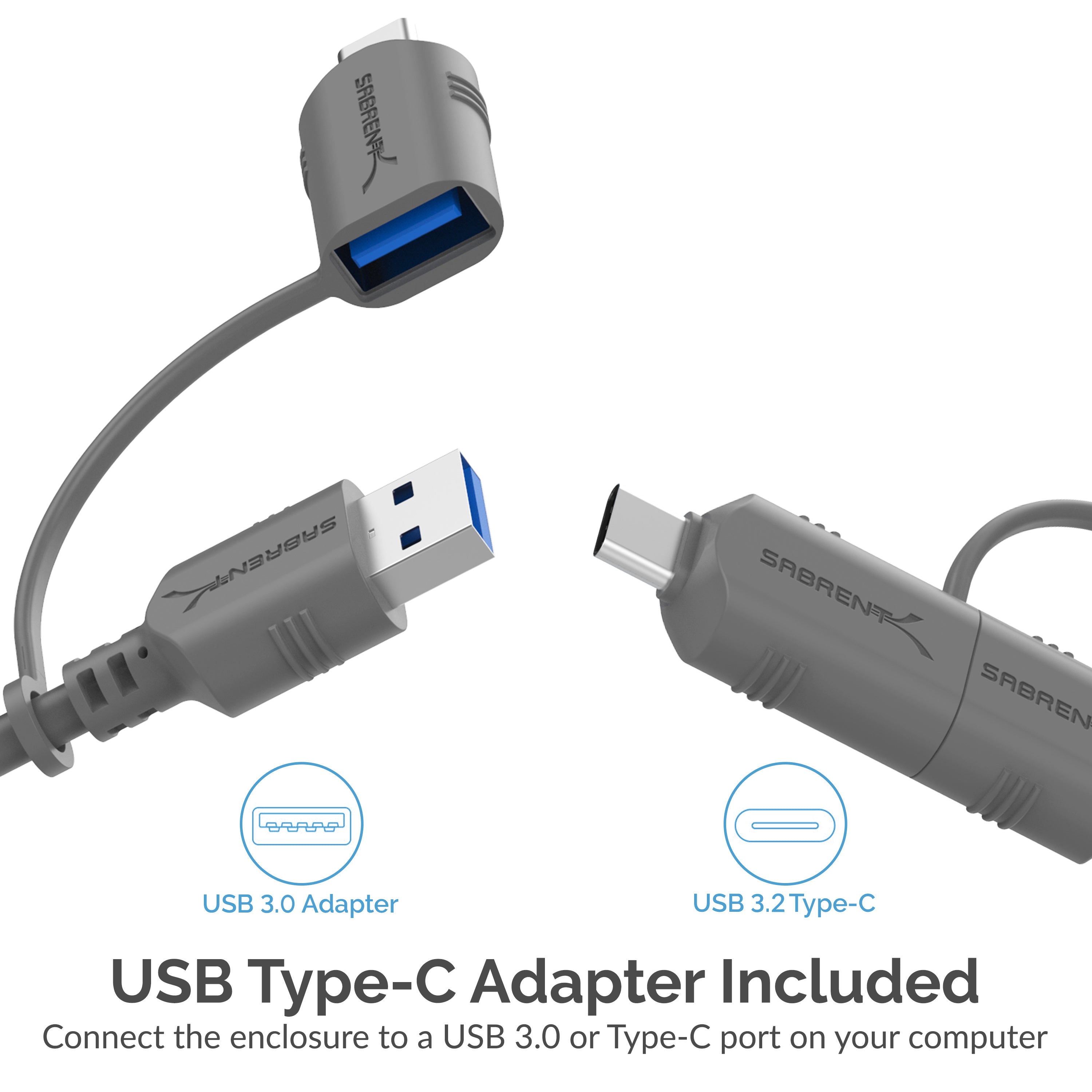 Sabrent USB 3.2 Tool-Free Enclosure for NVMe PCIe M Key M.2 SSD  [SILVER] (EC-TFNE)