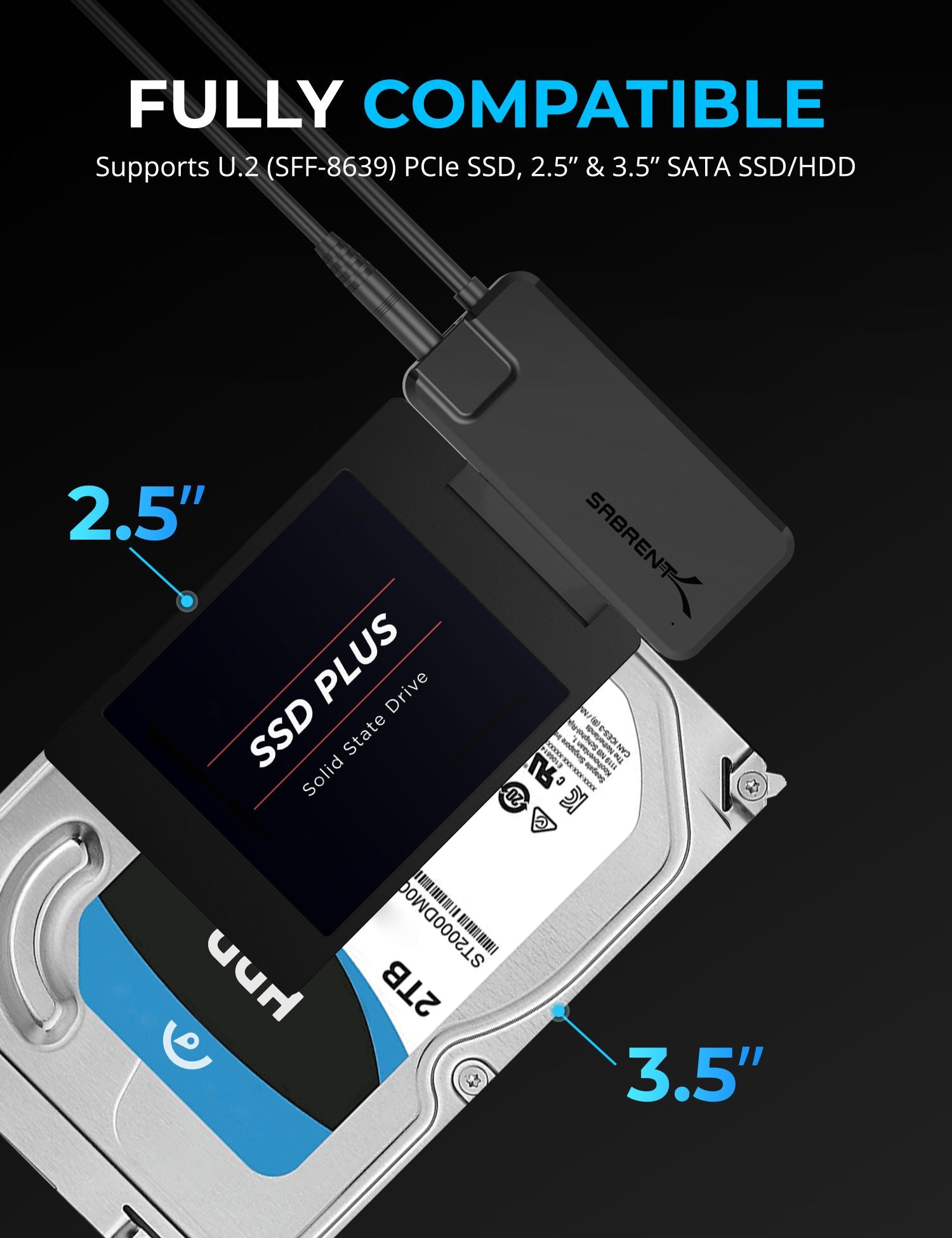 10Gbps USB 3.2 Type-A to SATA/U.2 SSD Adapter Cable