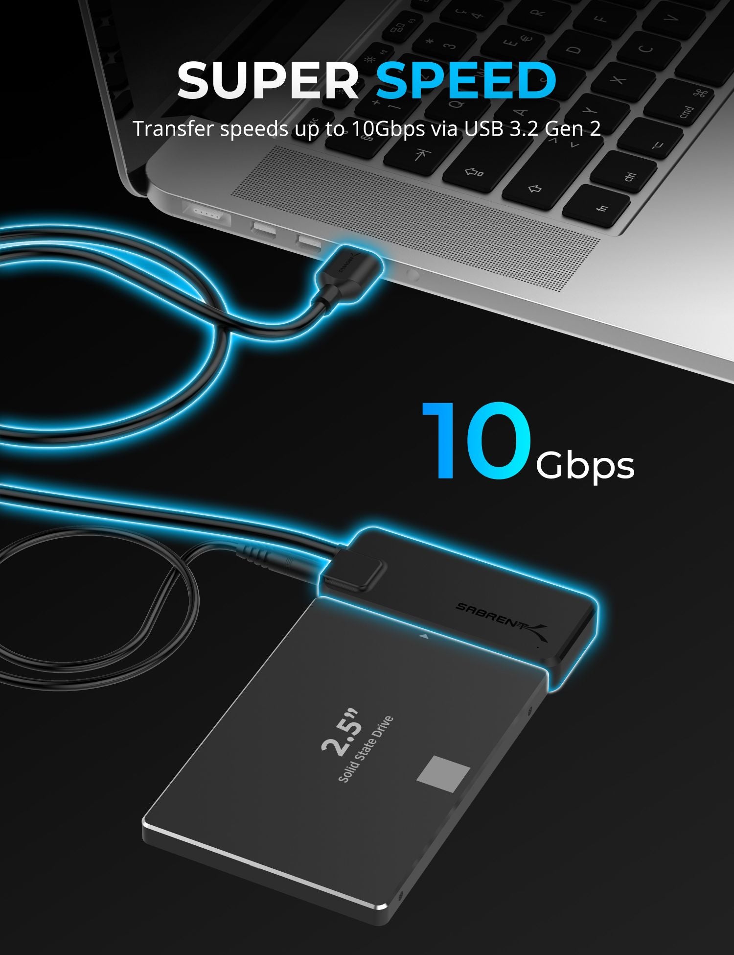 10Gbps USB 3.2 Type-A to SATA/U.2 SSD Adapter Cable