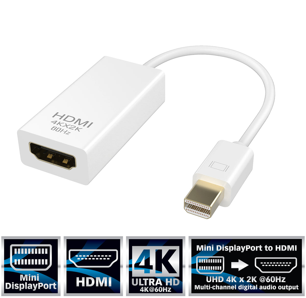 4K@60HZ Mini DisplayPort (Thunderbolt 2) to HDMI Adapter Gold Plated