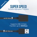 22AWG USB 2.0 Extension Cable - A-Male to A-Female