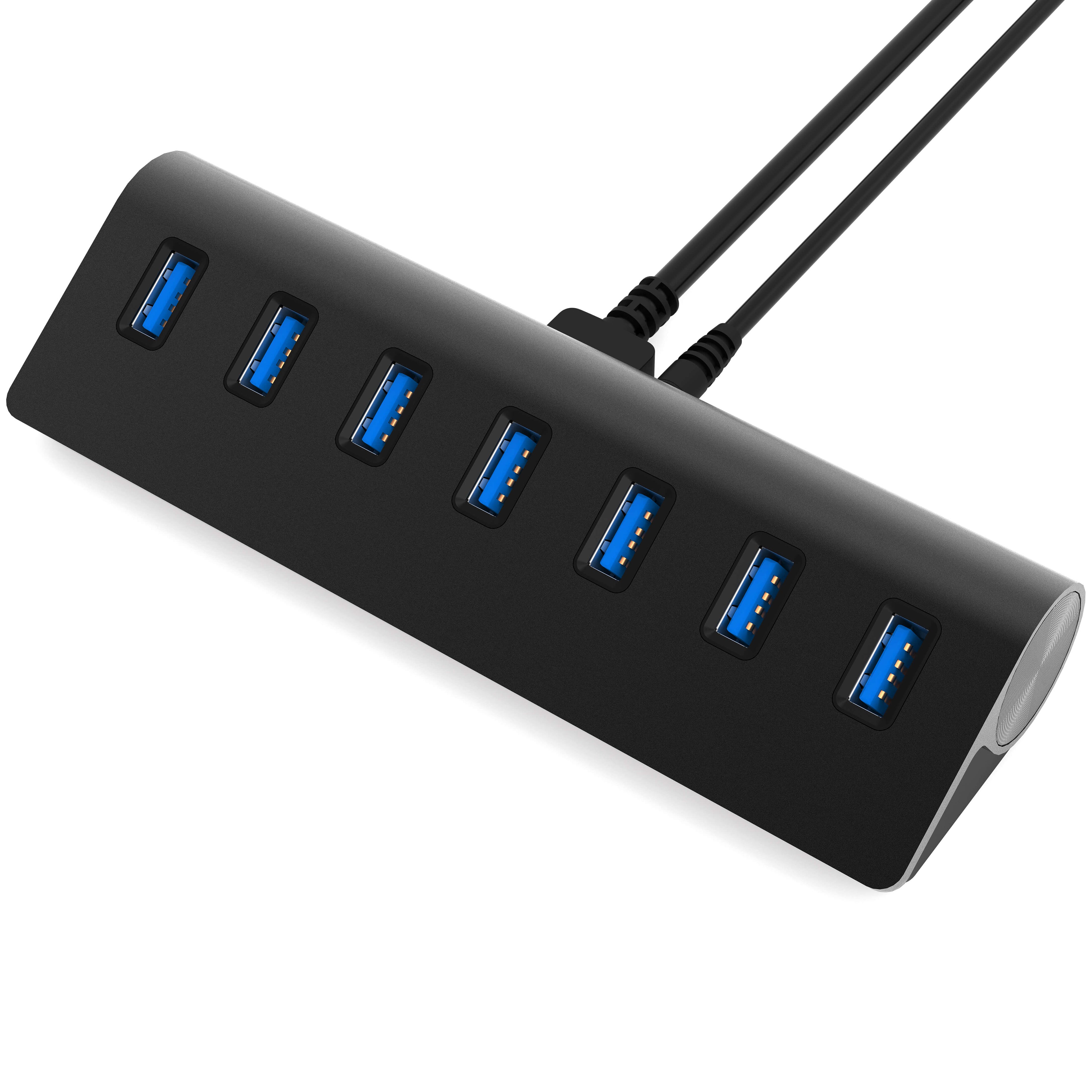 7 Port Aluminum USB 3.0 Hub with 5V/4A Power Adapter | Black