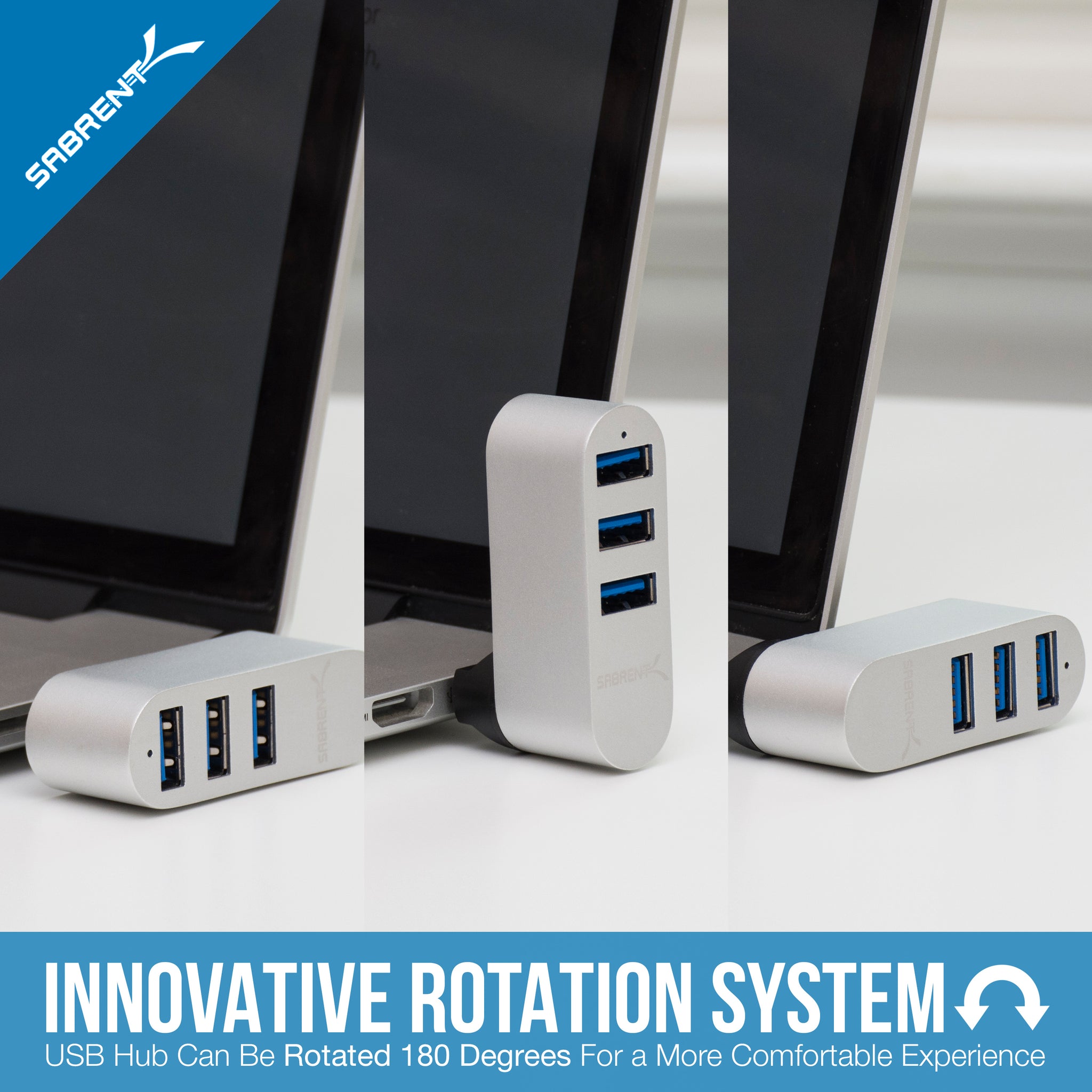 3-Port Mini USB 3.0 Rotating Hub - Sabrent