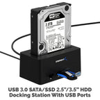 USB 3.0 SATA/SSD 2.5" HDD Docking Station with 3 USB Ports