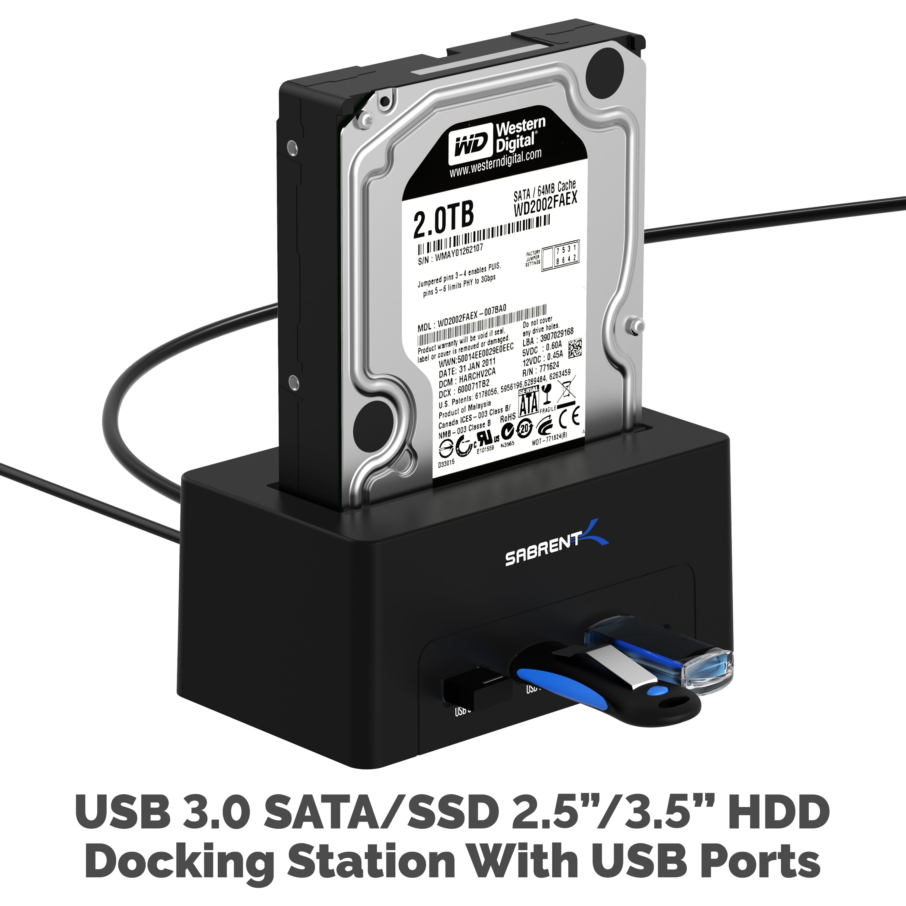 USB 3.0 SATA/SSD 2.5" HDD Docking Station with 3 USB Ports