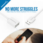 22AWG USB 2.0 Extension Cable - A-Male to A-Female [White] 10 Feet