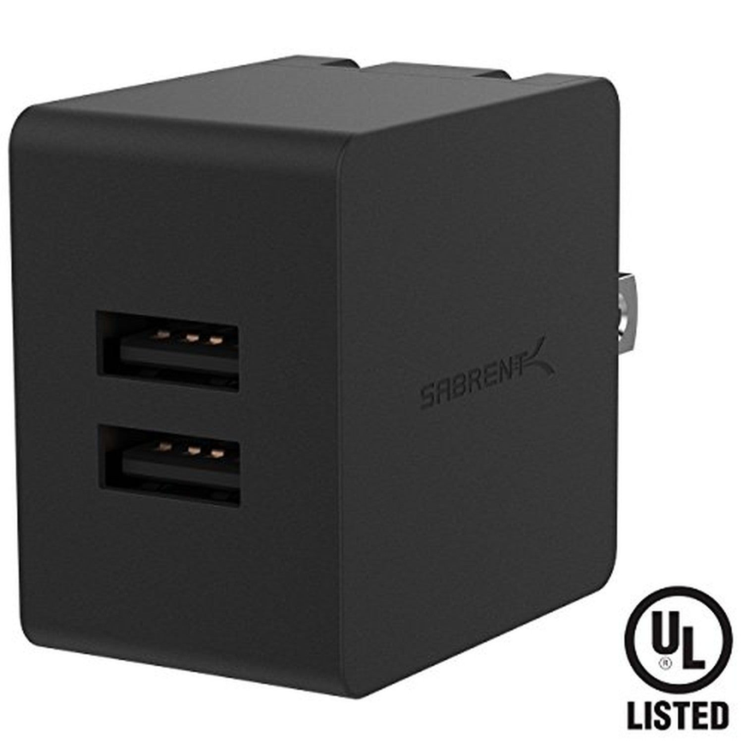 [UL Certified] Dual USB Wall Charger with Foldable Plug (10.5W 2.1 Amp) Smart USB Charger with Auto Detect Technology [Black]