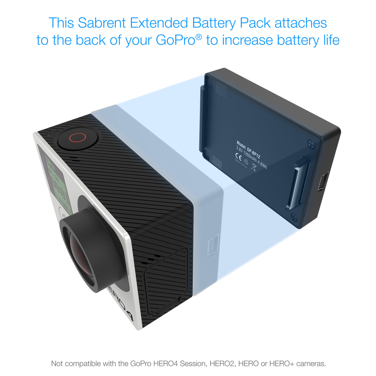 Extended Battery Pack for GoPro HERO4, HERO3+, HERO3 [with Backdoor Housings for HERO4 only]