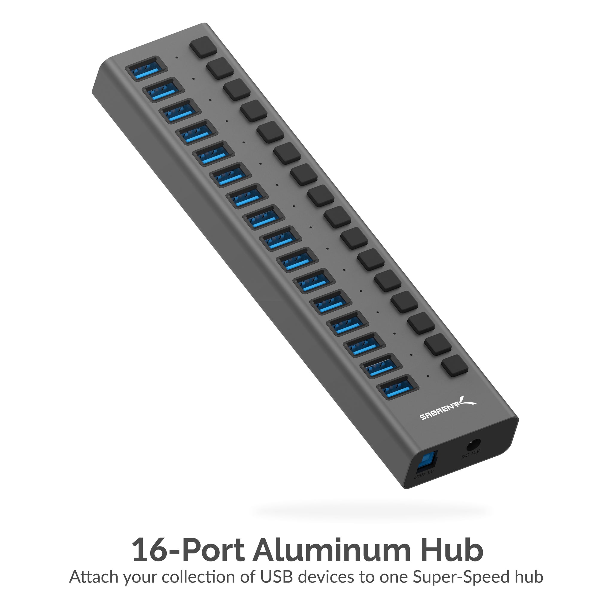 Sabrent 16-Port USB 3.0 Data Hub and Charger with Individual Switches 90 Watts HB-PU16