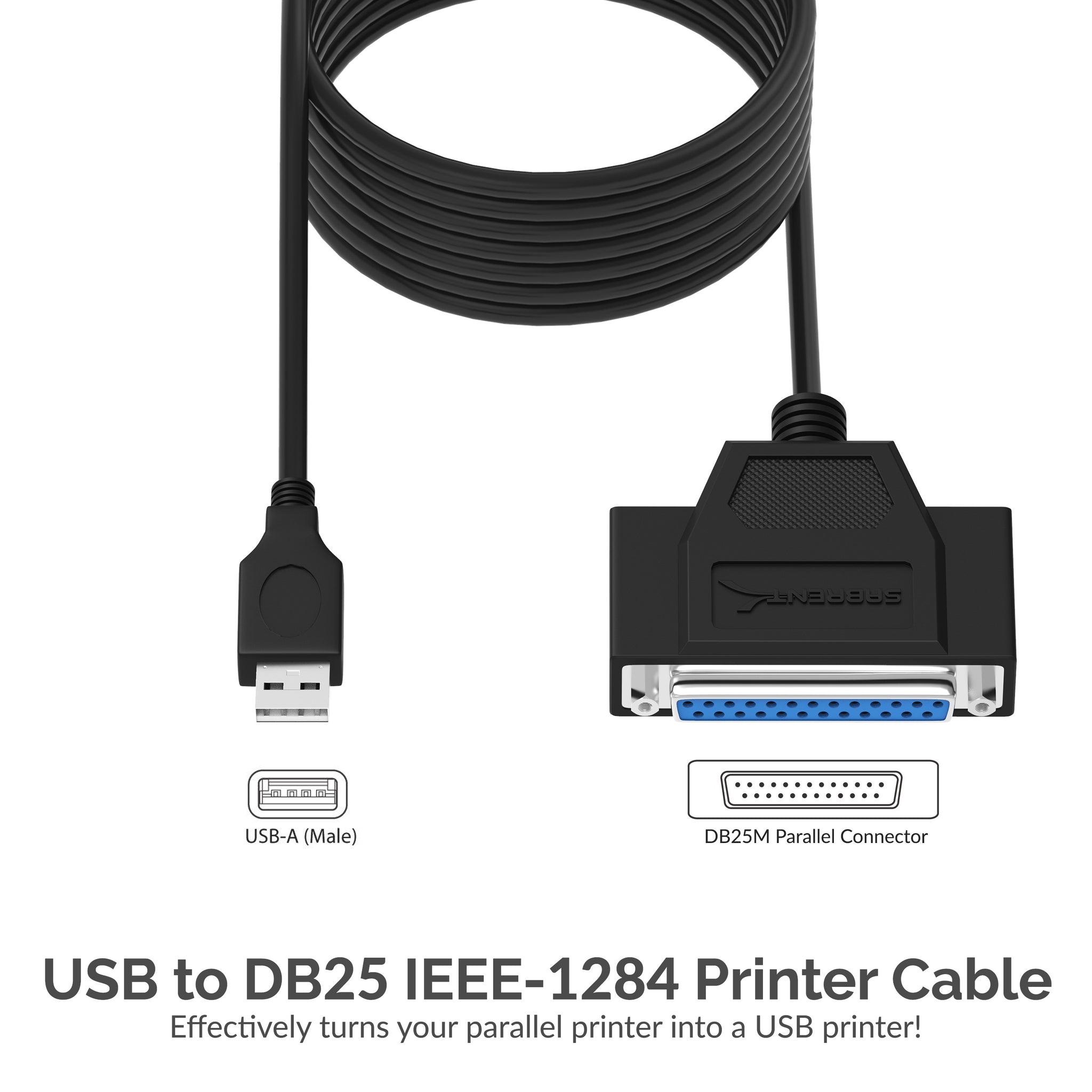 metan pen udsættelse USB 2.0 To DB25 IEEE-1284 Parallel Printer Cable Adapter [HEXNUT Conne -  Sabrent