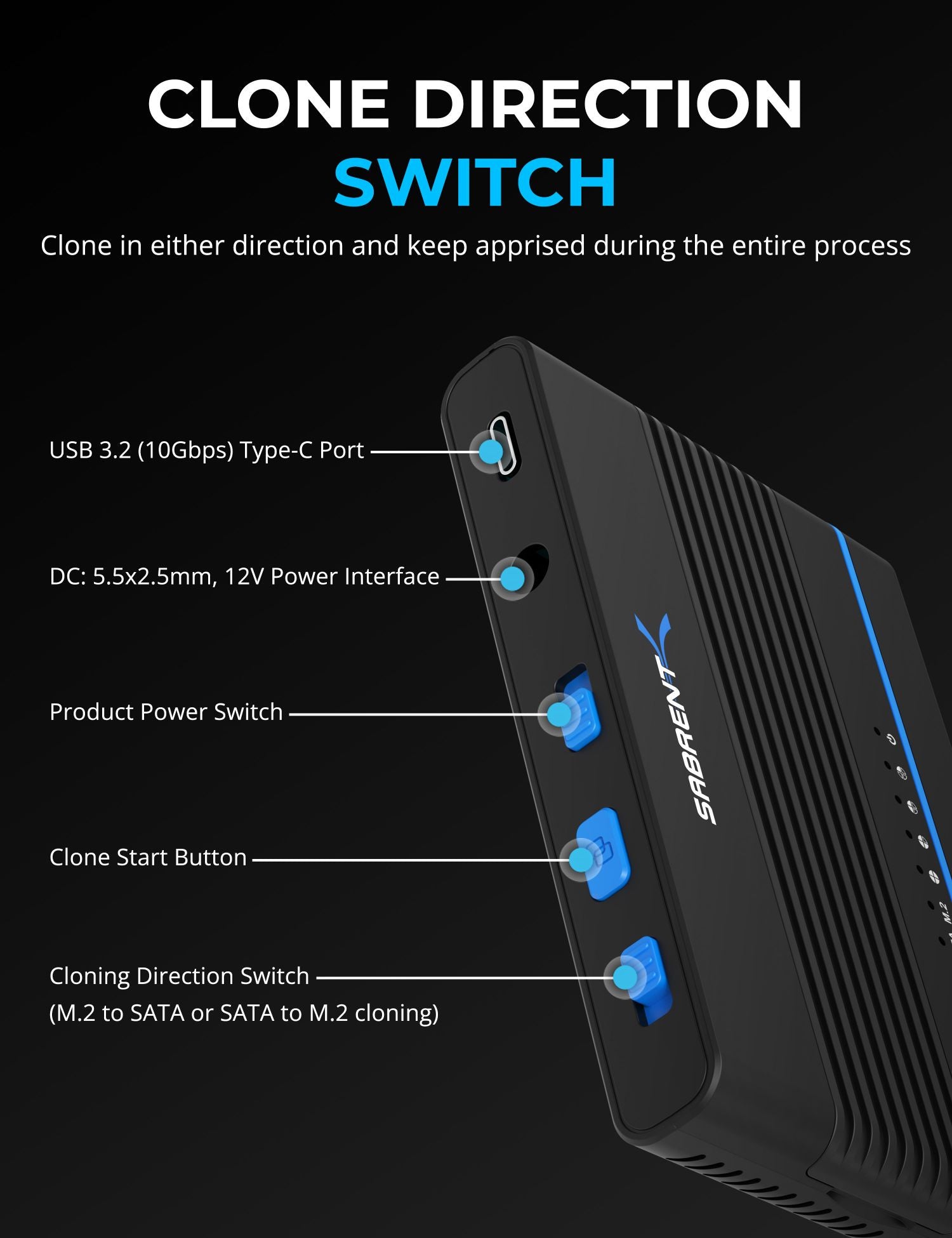 USB 3.2 Type C M.2 PCIe NVMe + 2.5/3.5 Inch SSD & HDD Converter