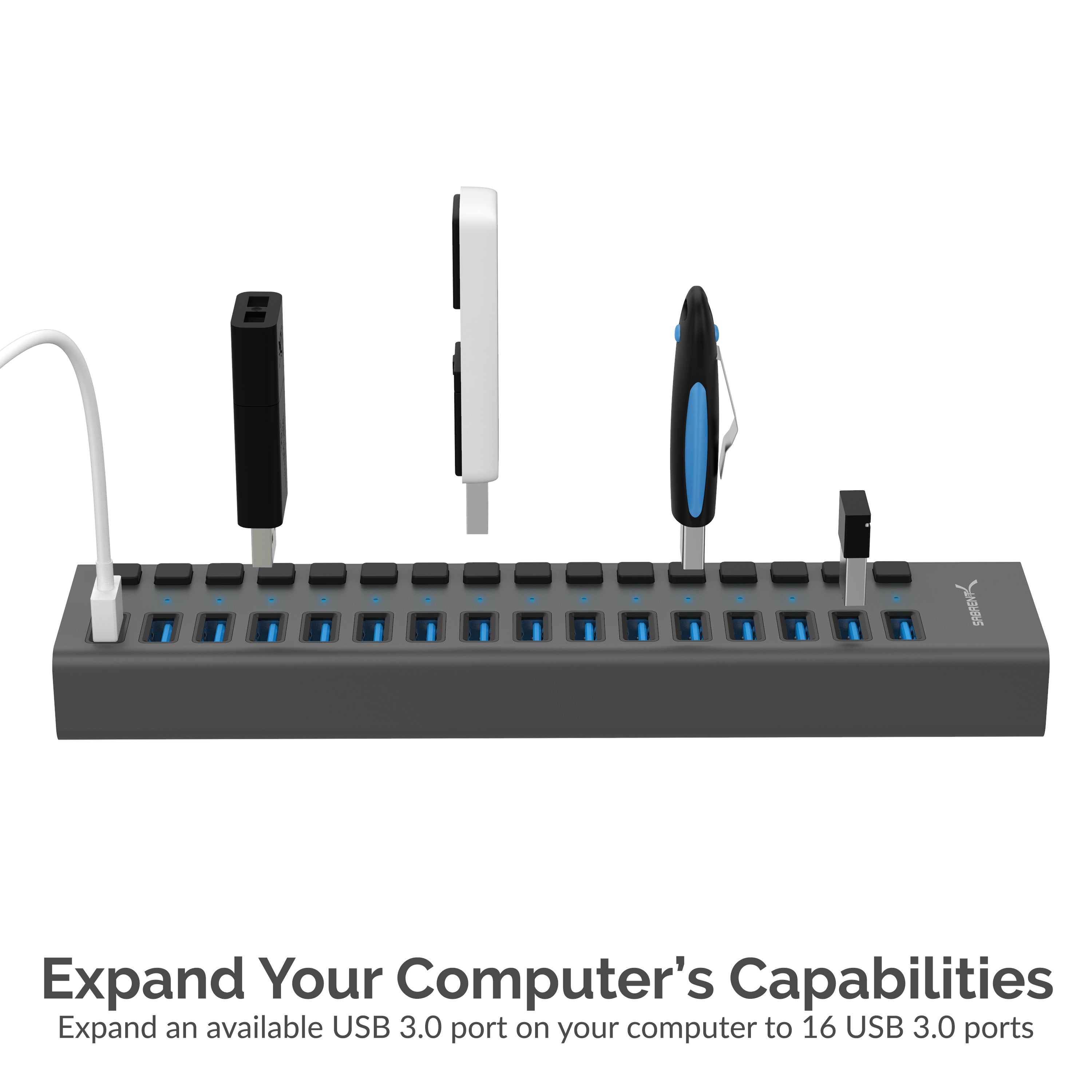 16-Port USB 3.0 Hub and Charger