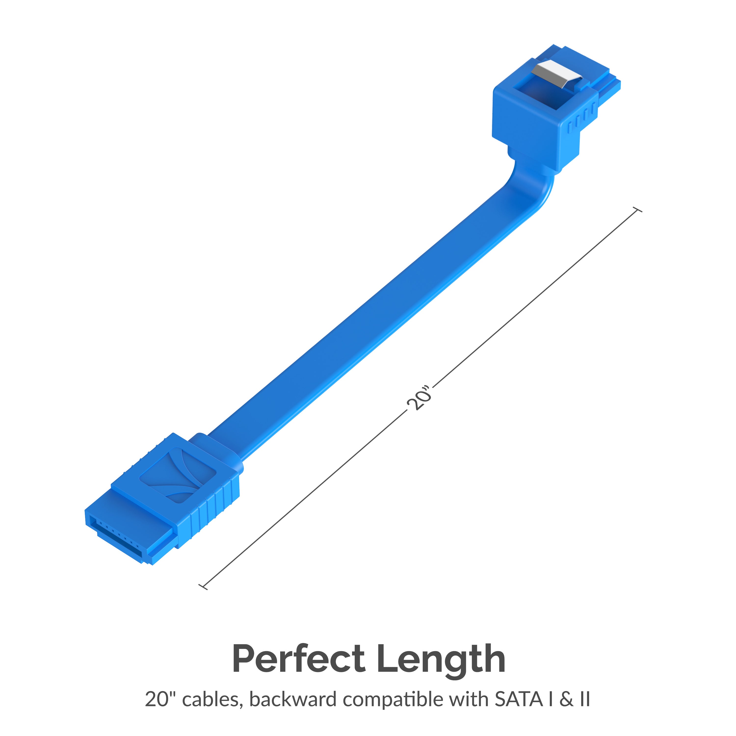 SATA III (6 Gbit/s) Right Angle Data Cable with Locking Latch for HDD / SSD / CD and DVD drives (3 Pack - 20-Inch)