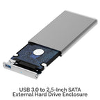 USB 2.0 to 2.5-Inch SATA/SSD External Shockproof Aluminum Hard Drive Enclosure White/Silver