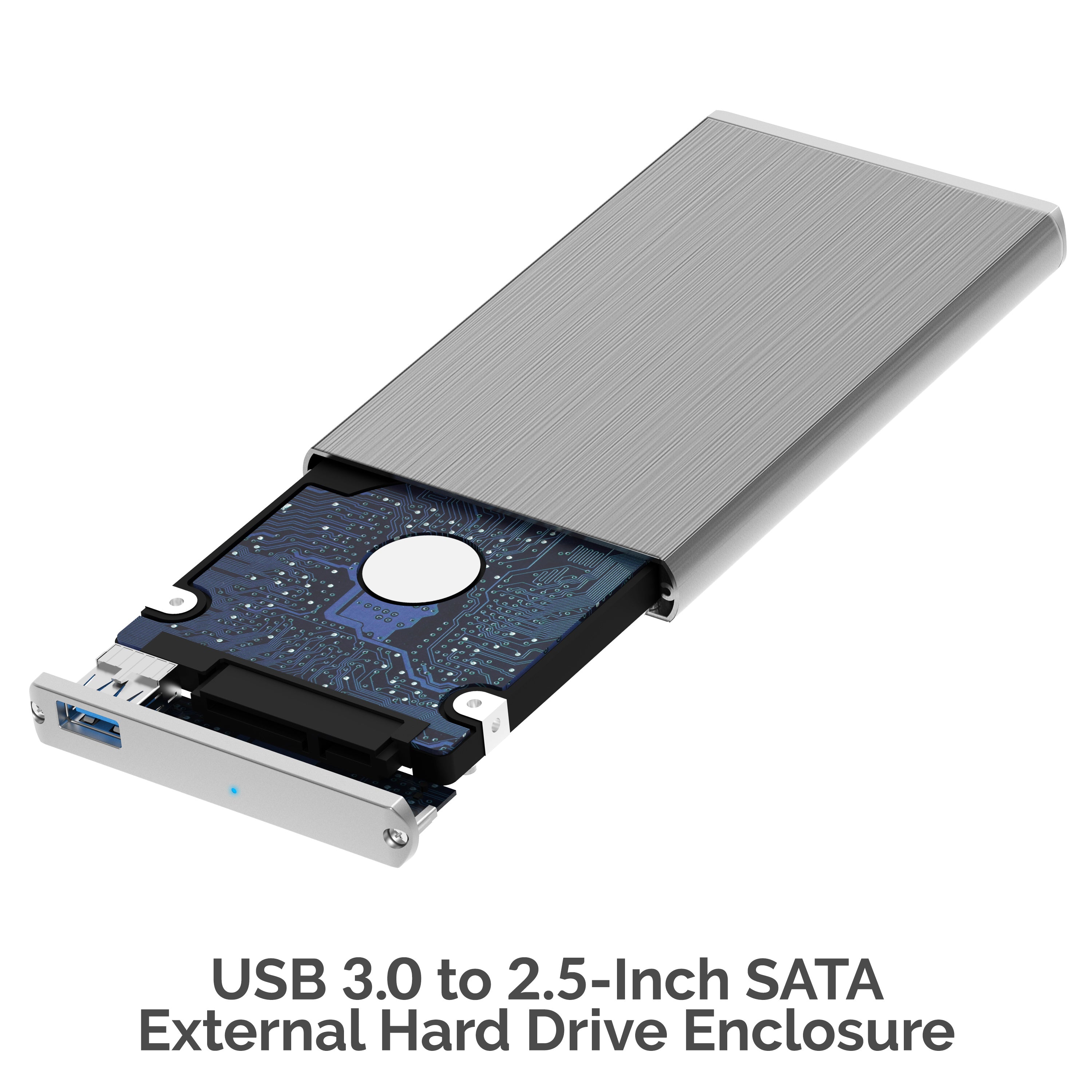 USB 2.0 to 2.5-Inch SATA/SSD External Shockproof Aluminum Hard Drive Enclosure White/Silver