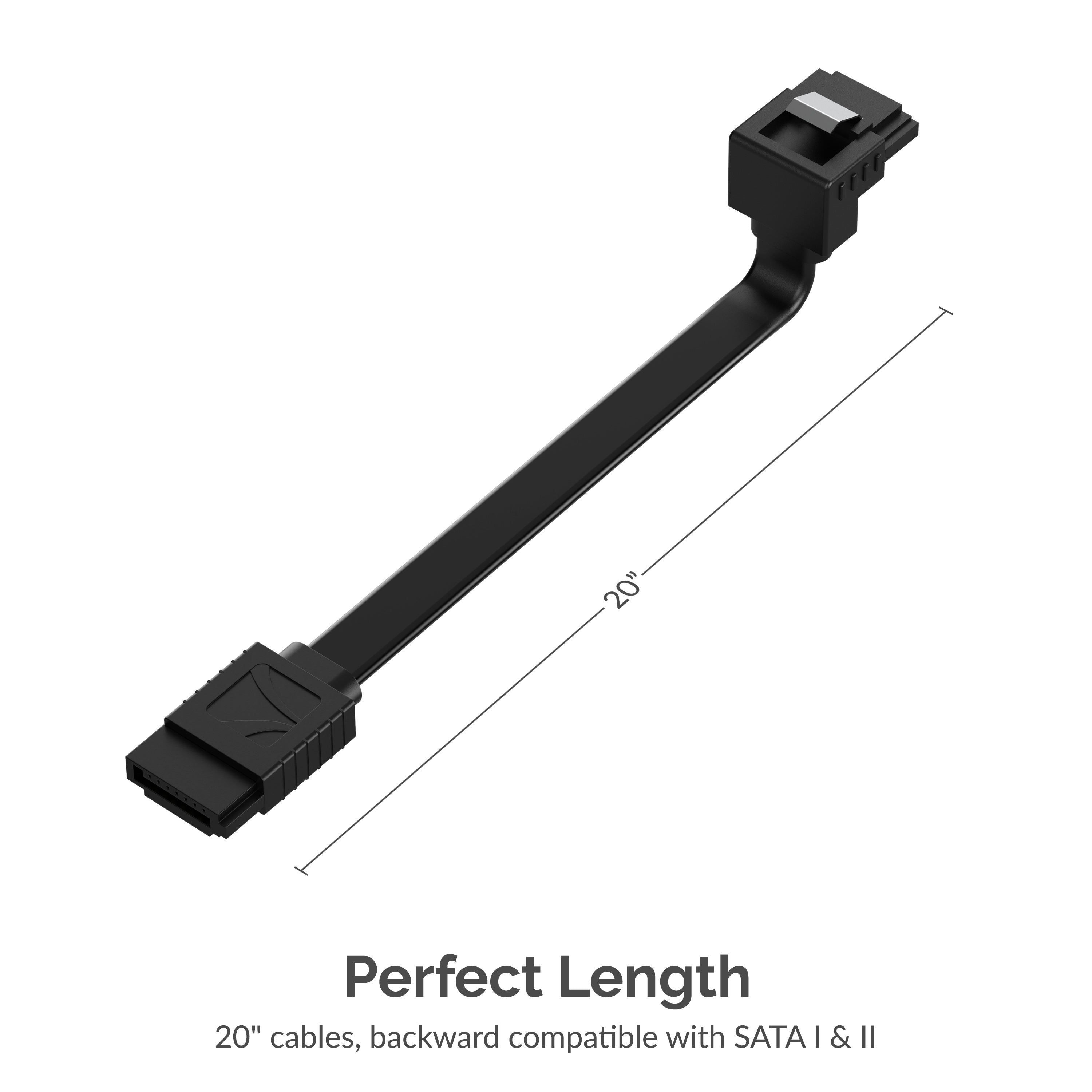SATA III (6 Gbit/s) Right Angle Data Cable with Locking Latch for HDD / SSD / CD and DVD drives (3 Pack - 20-Inch)