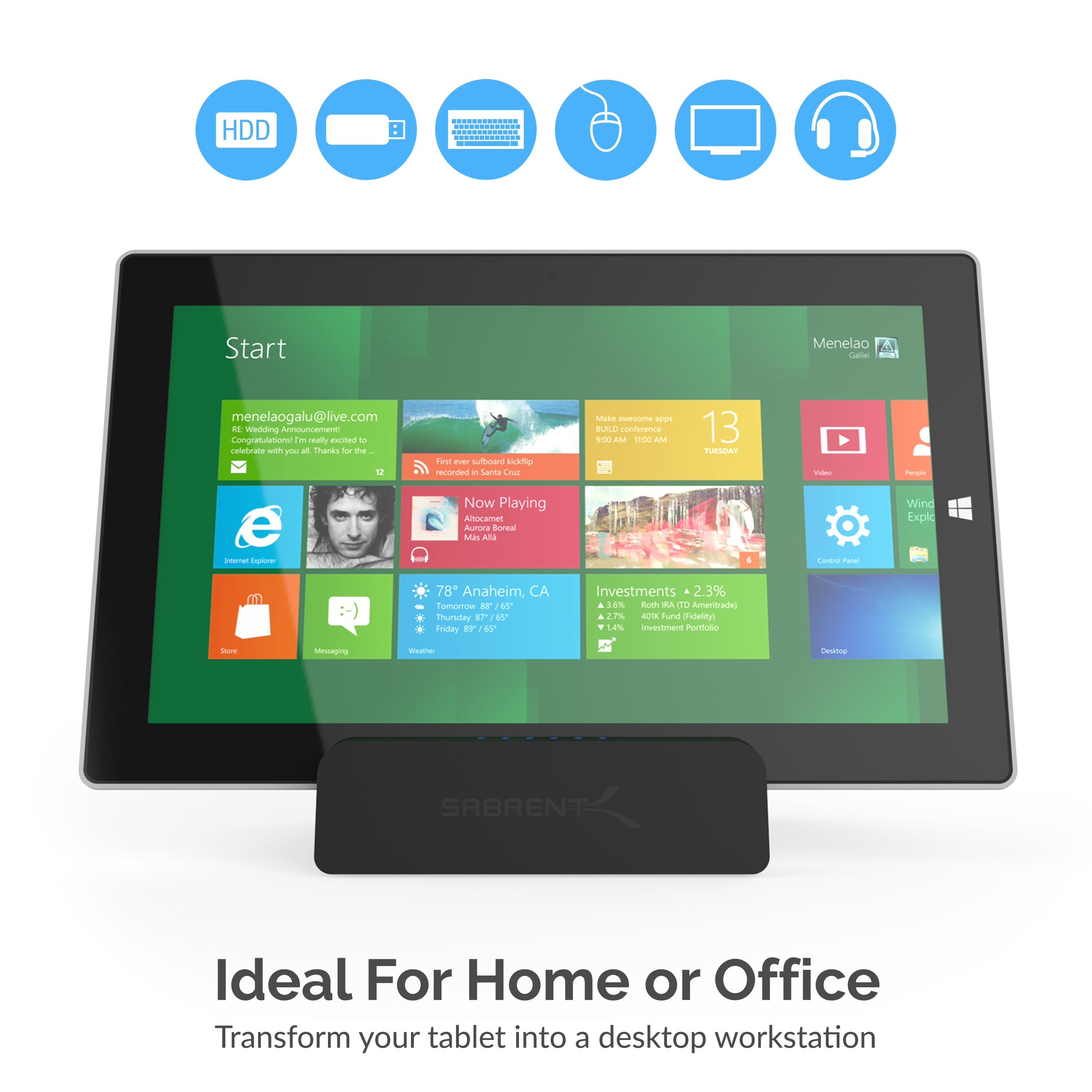 USB 3.0 Universal Docking Station with Stand for Tablets and Laptops