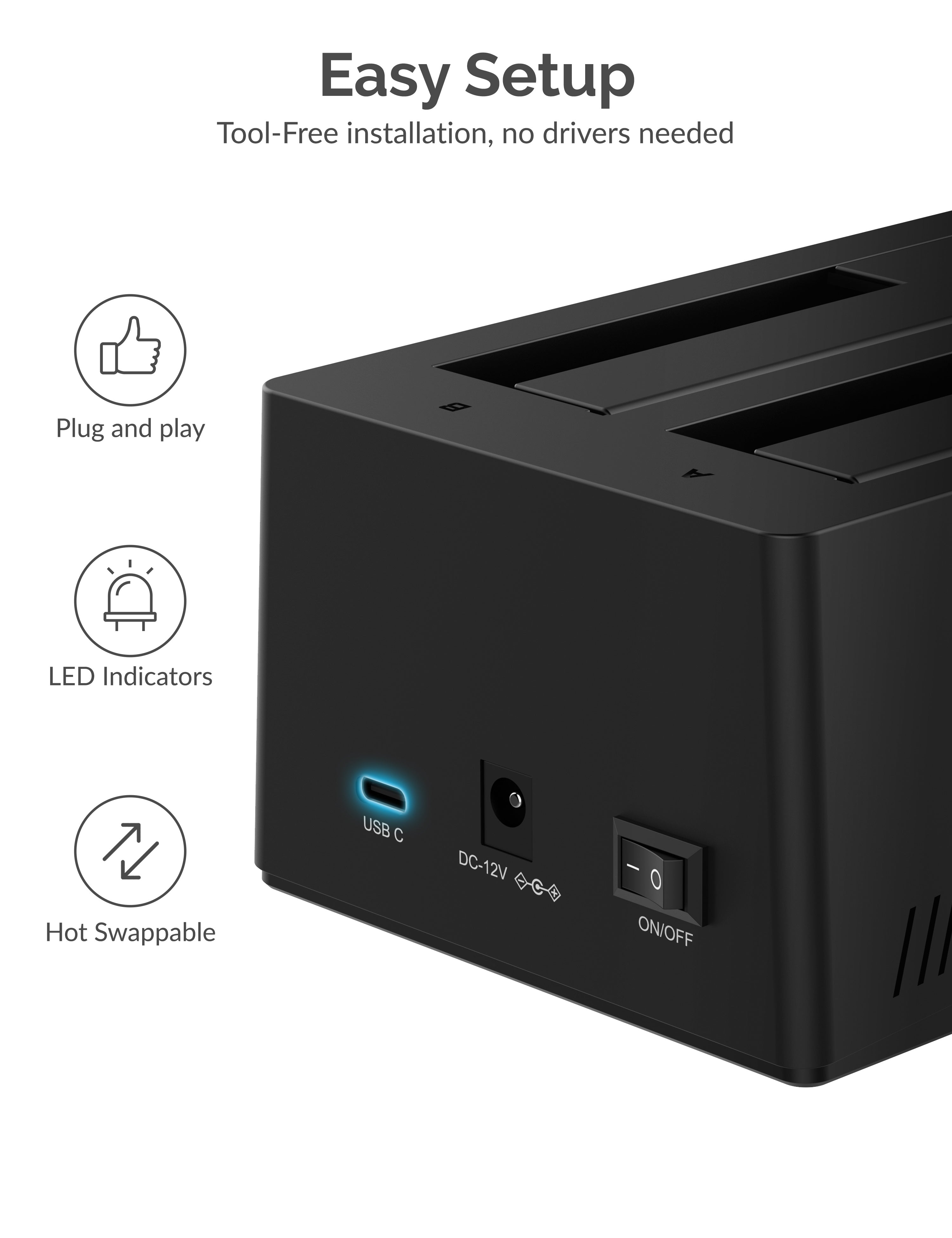 USB Type-C SATA 2.5" & 3.5" Dual Bay Hard Drive Docking Station