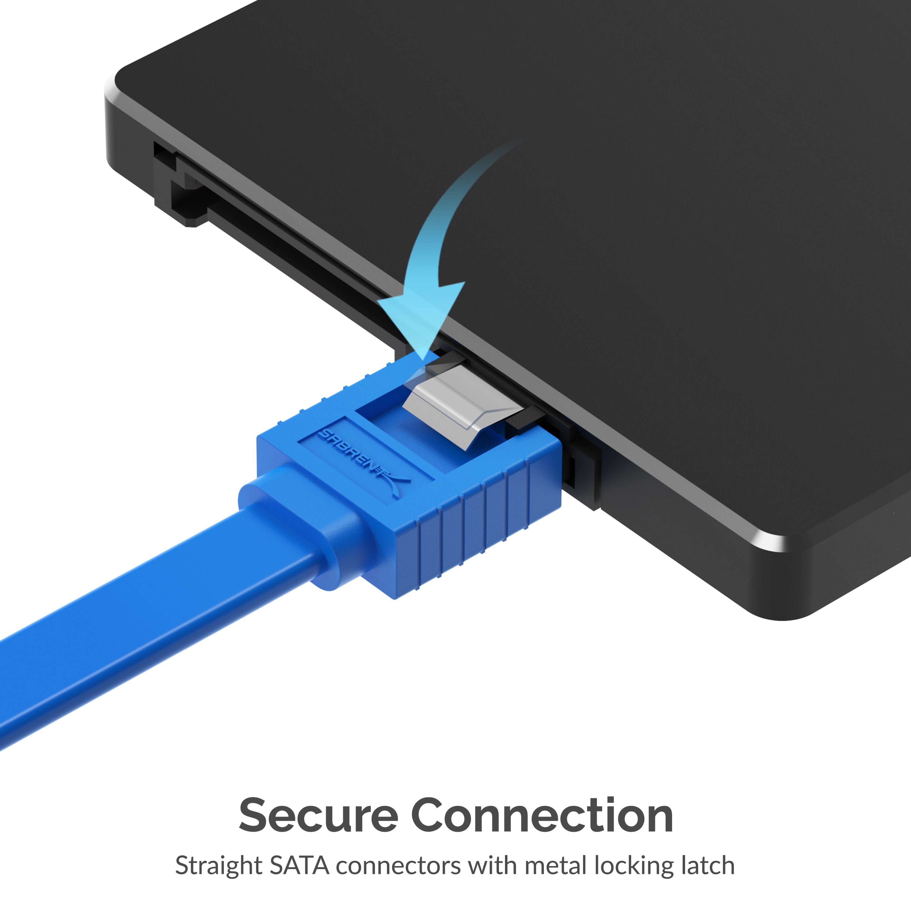SATA III (6 Gbit/s) Right Angle Data Cable with Locking Latch for HDD / SSD / CD and DVD drives (3 Pack - 20-Inch)