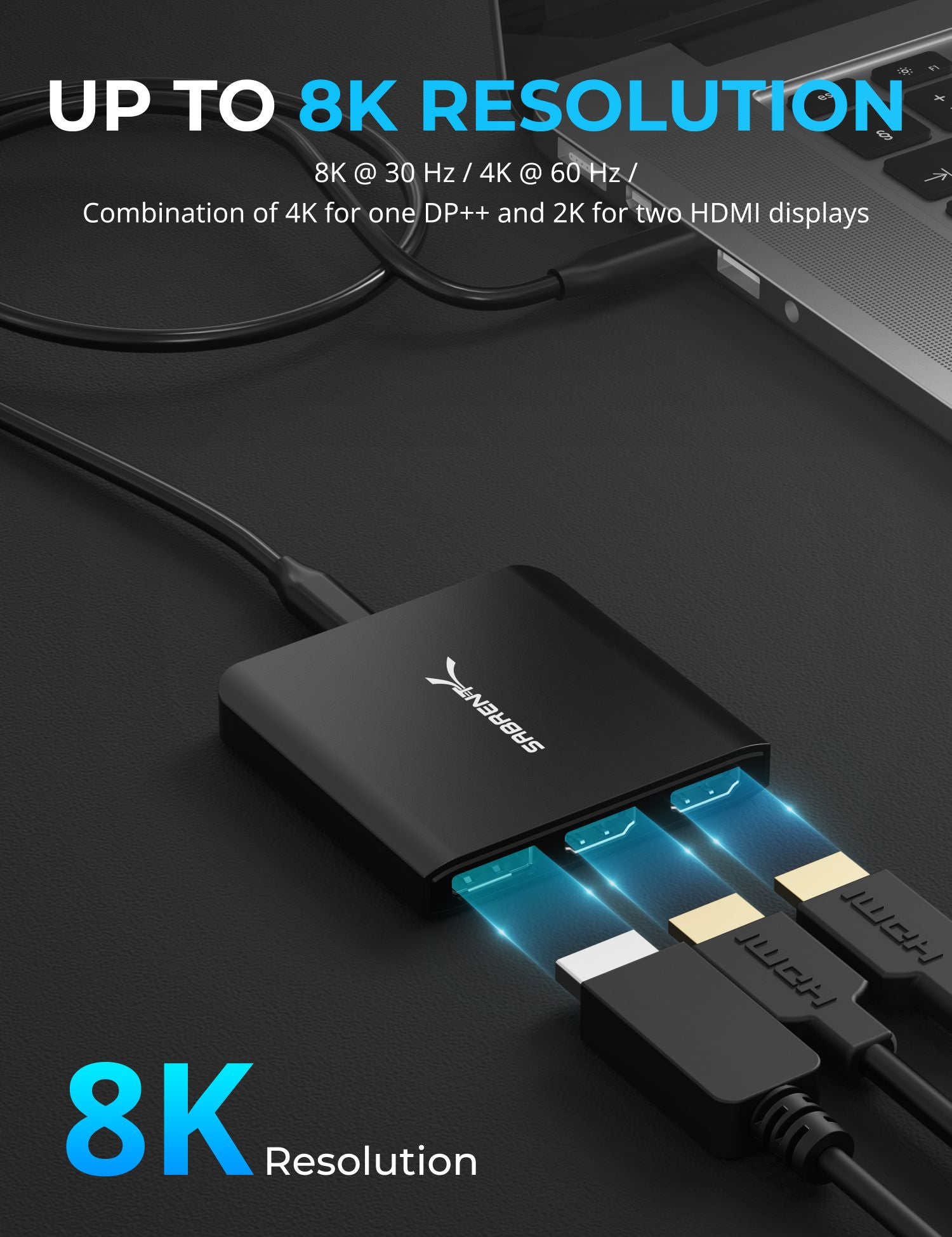 Sabrent USB Type-C to X2 HDMI and X1 DisplayPort Adapter (DA-H2D1)