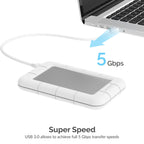 USB 3.0 to SSD / 2.5-Inch SATA External Shockproof Aluminum Hard Drive Enclosure [Support UASP SATA III] White / Silver