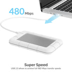 USB 2.0 to 2.5-Inch SATA/SSD External Shockproof Aluminum Hard Drive Enclosure White/Silver
