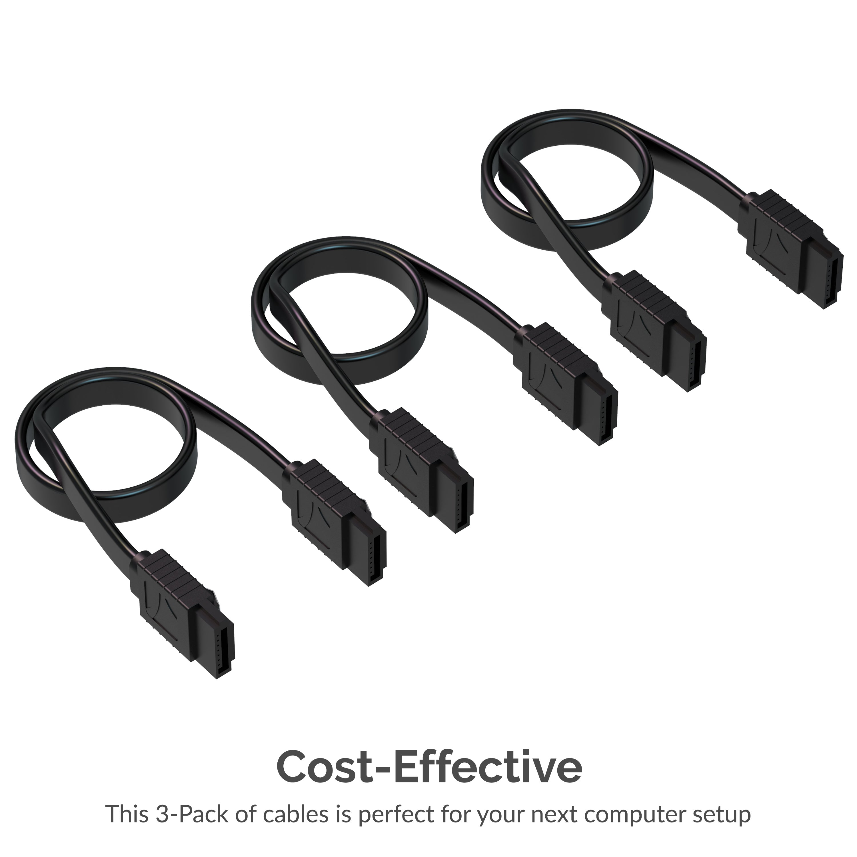 SATA III (6 Gbit/s) Straight Data Cable with Locking Latch for HDD / SSD / CD and DVD drives (3 Pack - 20-Inch)