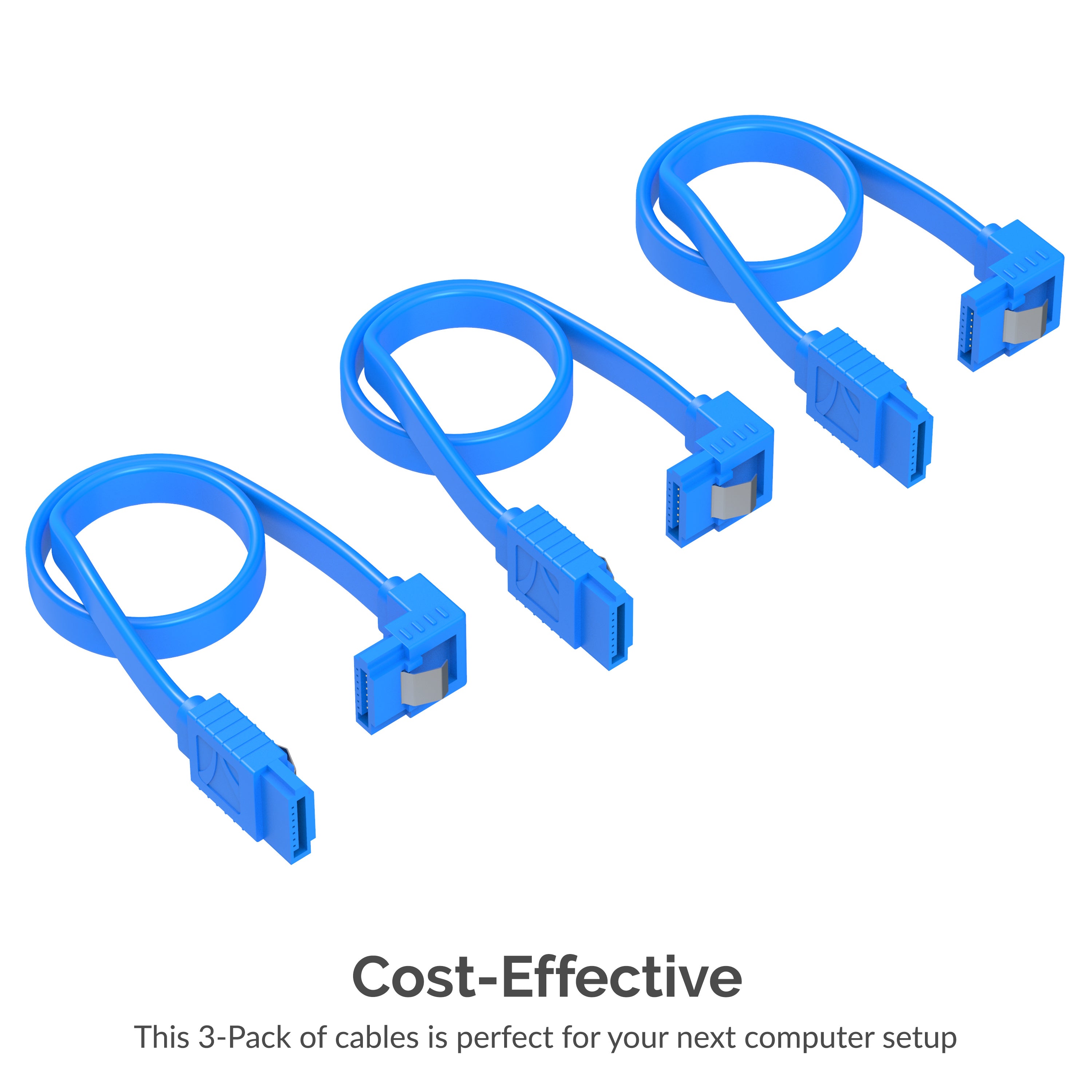 SATA III (6 Gbit/s) Right Angle Data Cable with Locking Latch for HDD / SSD / CD and DVD drives (3 Pack - 20-Inch)