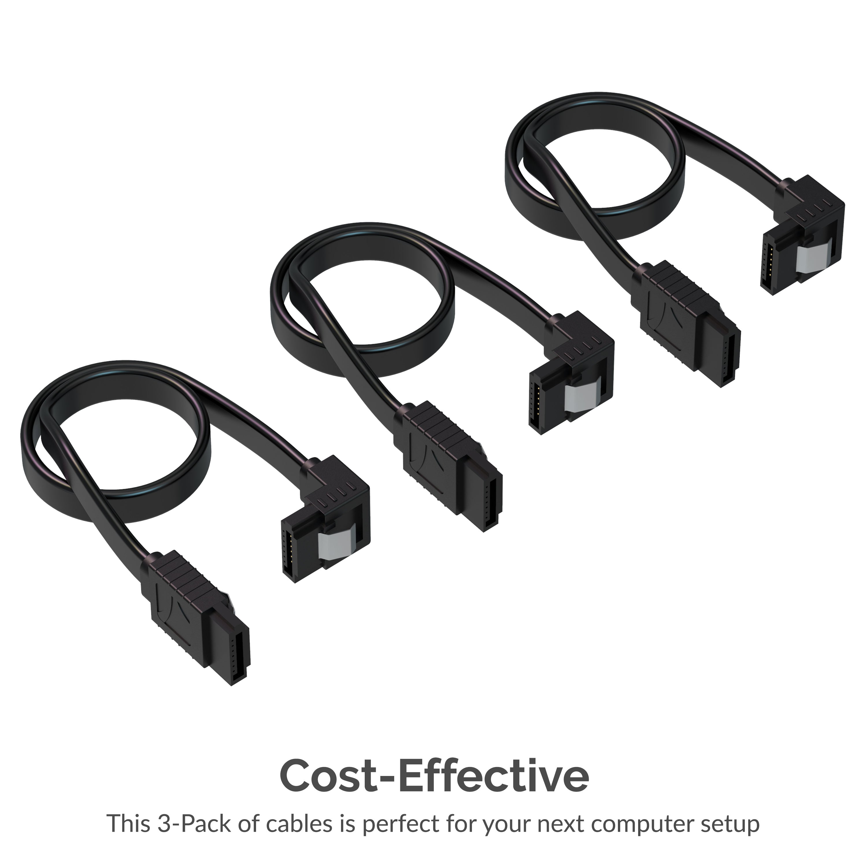 SATA III (6 Gbit/s) Right Angle Data Cable with Locking Latch for HDD / SSD / CD and DVD drives (3 Pack - 20-Inch)