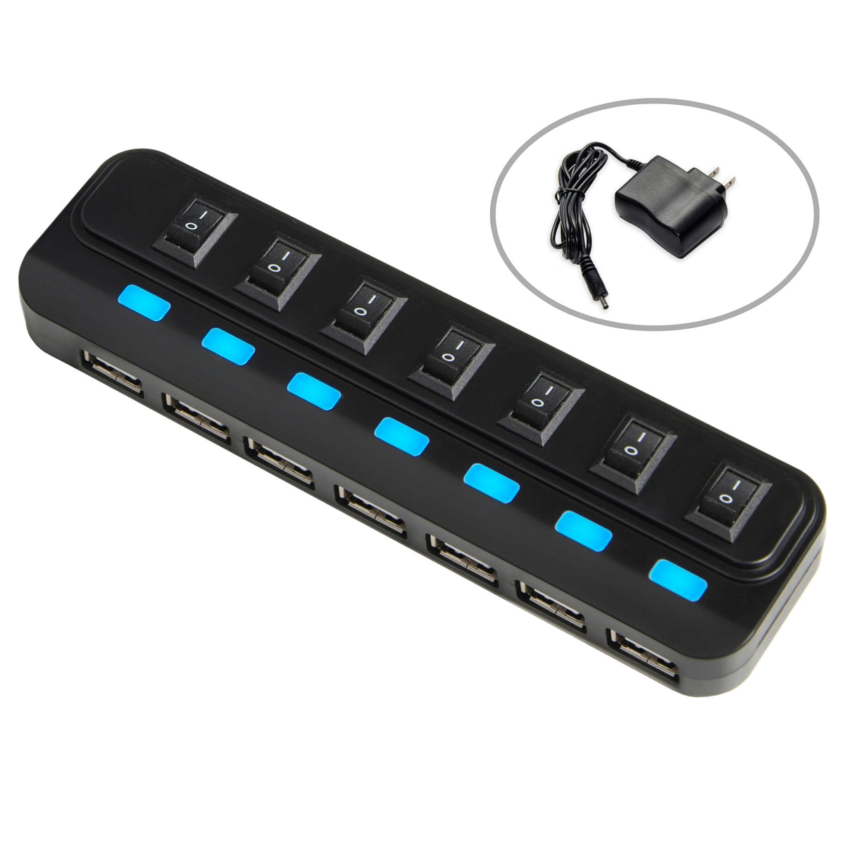 7-Port USB 2.0 Hub And Stand-Alone USB Charging Station With AC Adaptor