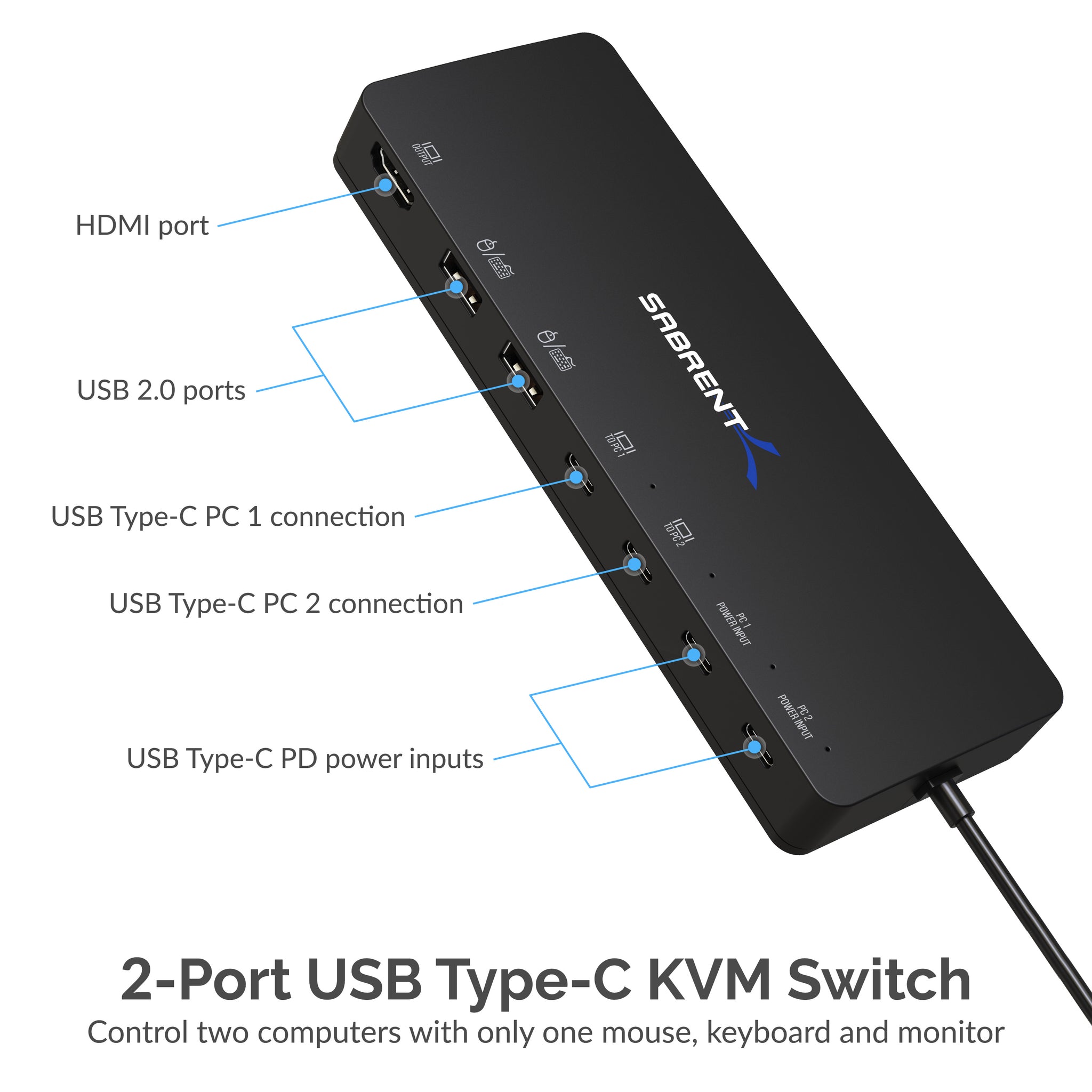2-Port USB-C KVM Switch, PD Pass-through - KVM Switches, Server Management