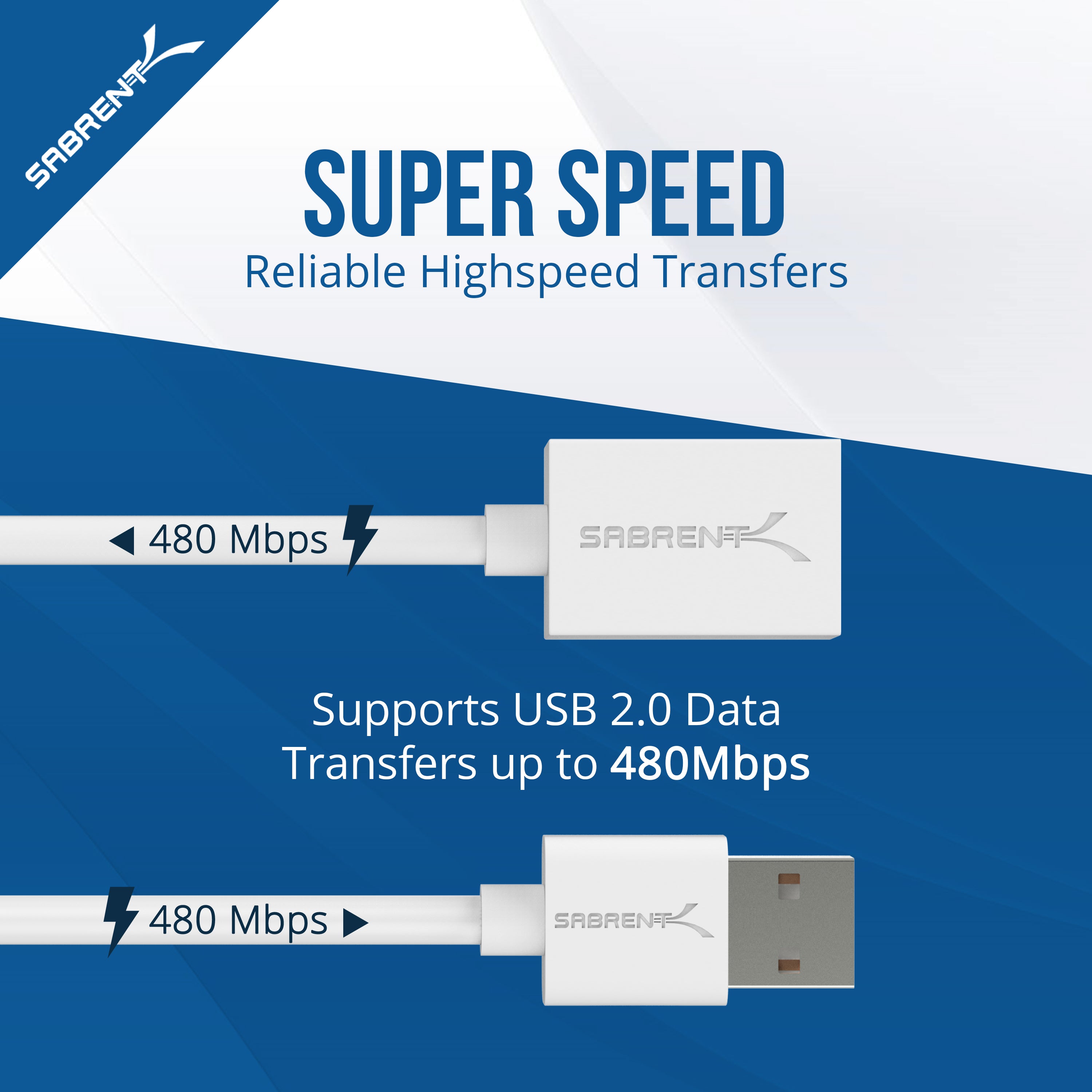 22AWG USB 2.0 Extension Cable - A-Male to A-Female [White] 10 Feet