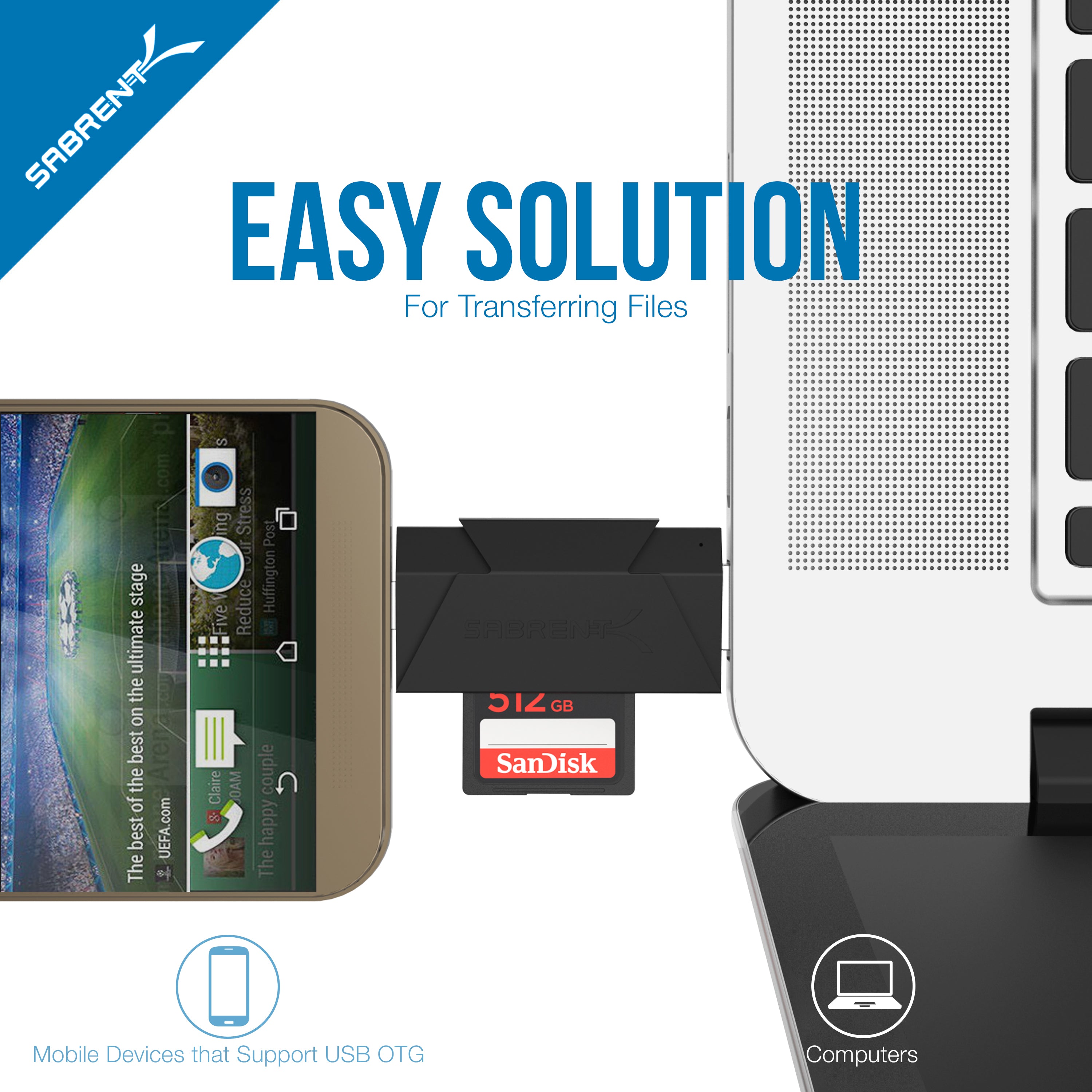 2-Slot Micro USB OTG and USB 3.0 Flash Memory Card Reader - Supports SD , SDHC , SDXC , MMC / MicroSD , T-Flash [Black]