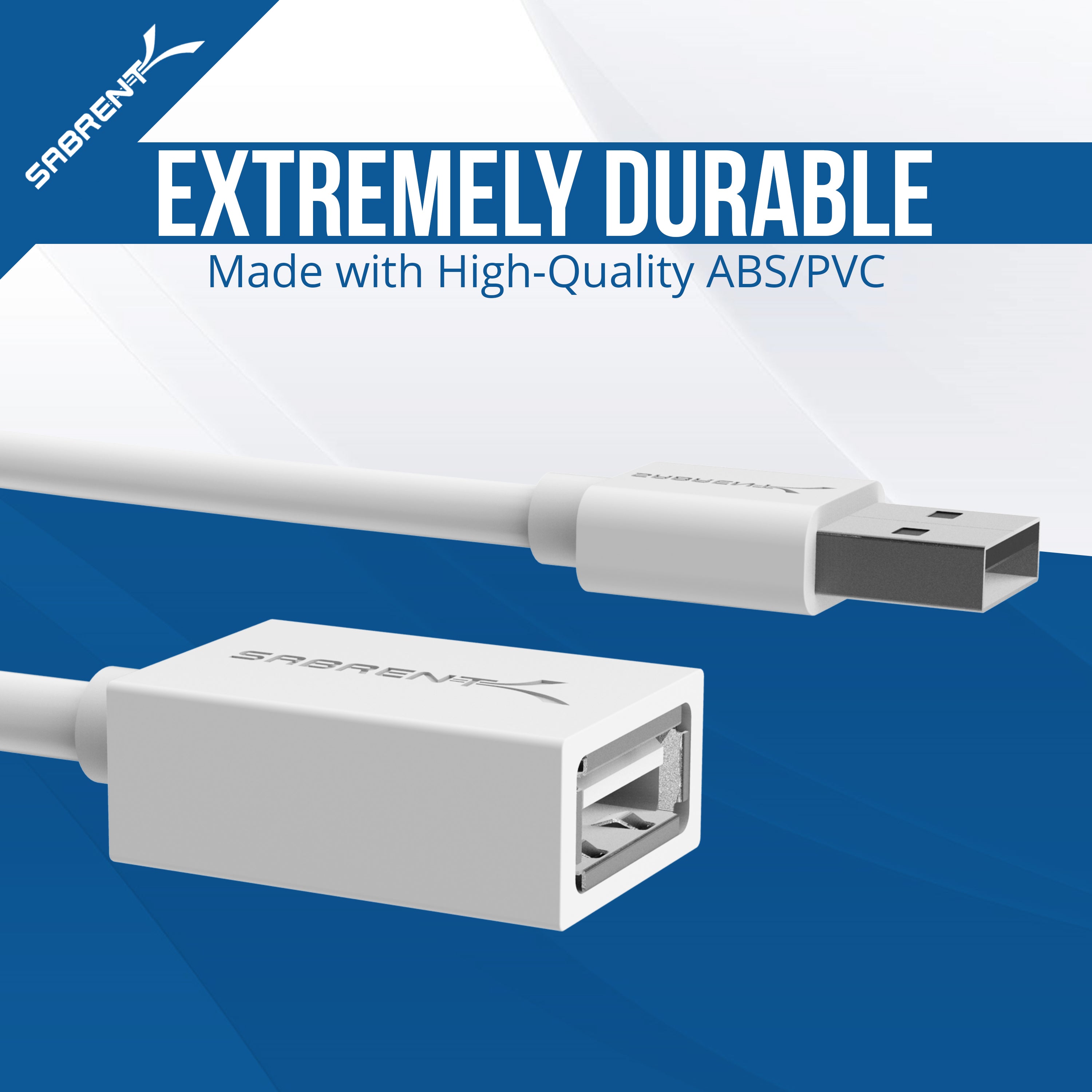 22AWG USB 2.0 Extension Cable - A-Male to A-Female [White] 10 Feet