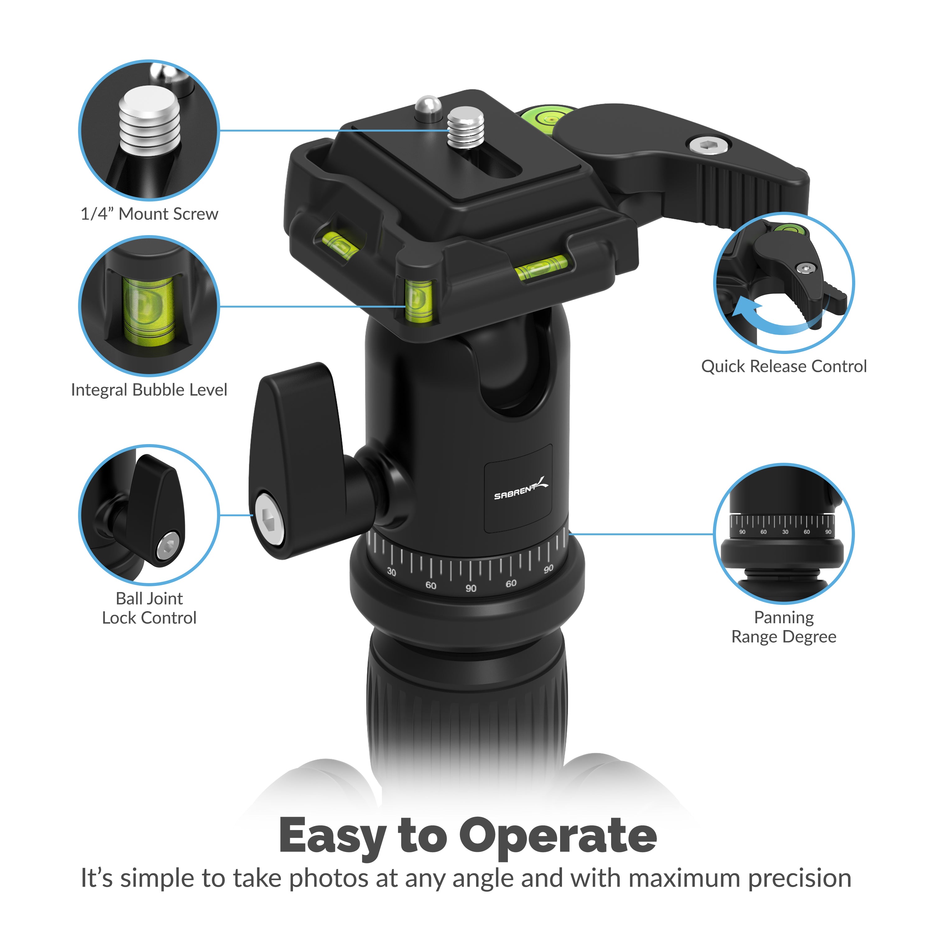 Aluminum Tripod With 360° Full Motion Camera Mount