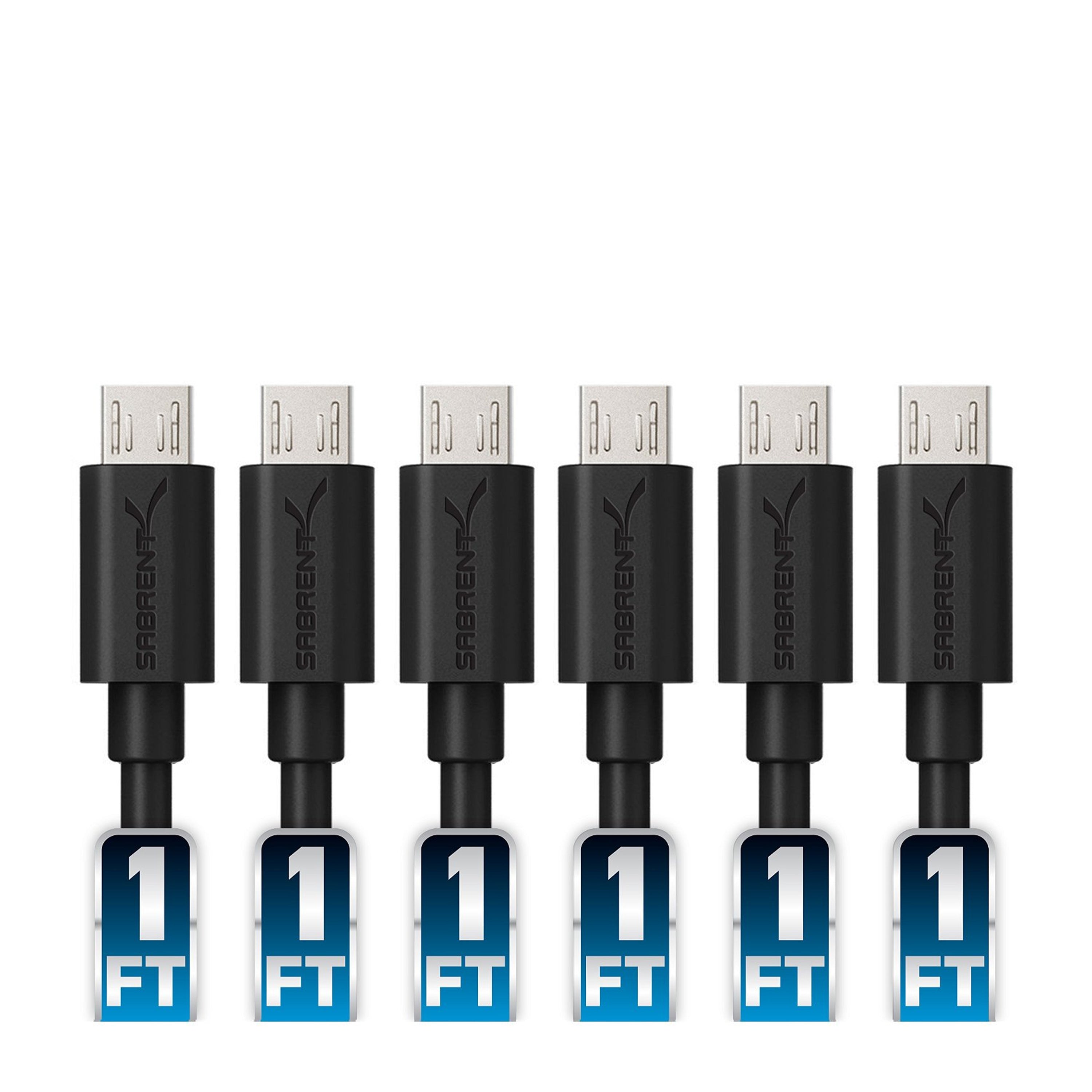 [6-Pack] 22AWG Premium 1ft Micro USB Cables High Speed USB 2.0 A Male to Micro B Sync and Charge Cables [Black]