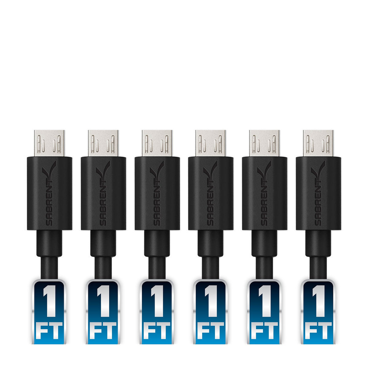 [6-Pack] 22AWG Premium 1ft Micro USB Cables High Speed USB 2.0 A Male to Micro B Sync and Charge Cables [Black]
