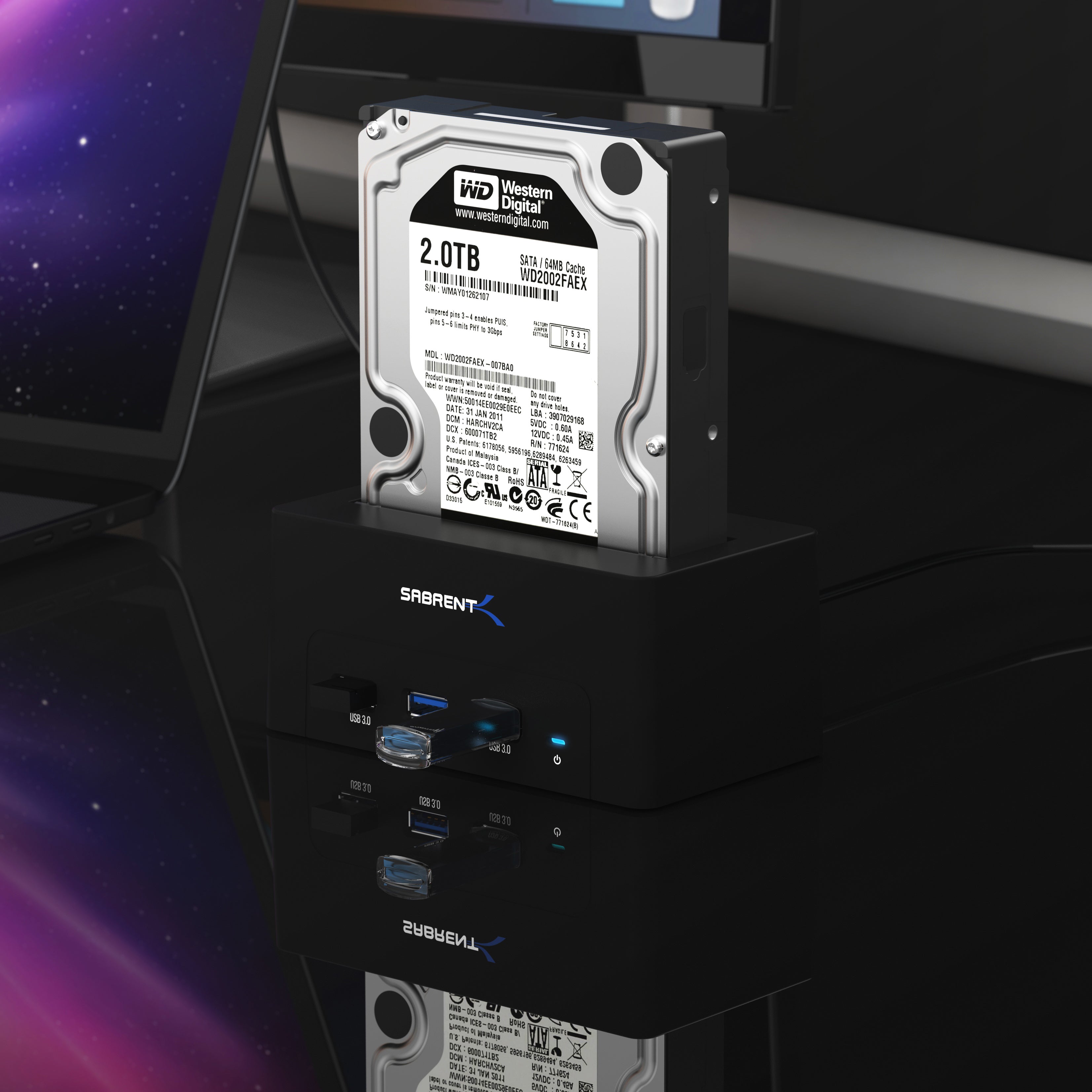 USB 3.0 SATA/SSD 2.5" HDD Docking Station with 3 USB Ports
