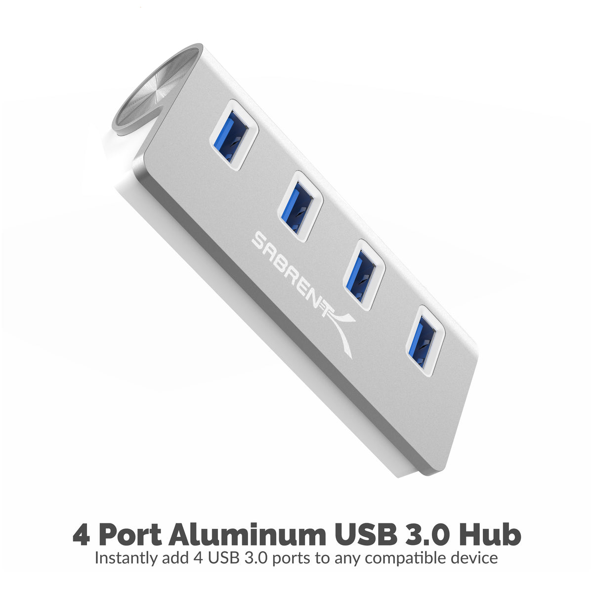 Premium 4 Port Aluminum USB 3.0 Hub (30&quot; Cable) for iMac, MacBook, MacBook Pro, MacBook Air, Mac Mini, or Any PC [Silver] 5V/4A Power Adapter Included