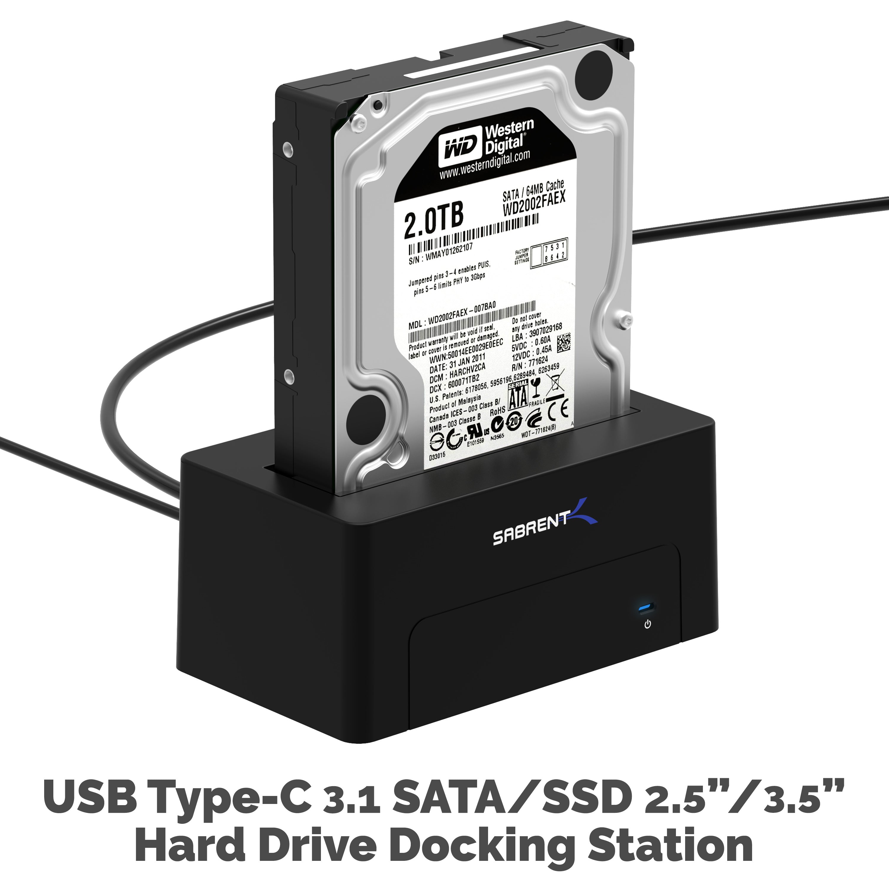jorden krysantemum mikro USB 3.1 Type-C 2.5"-3.5" HDD Docking Station - Sabrent
