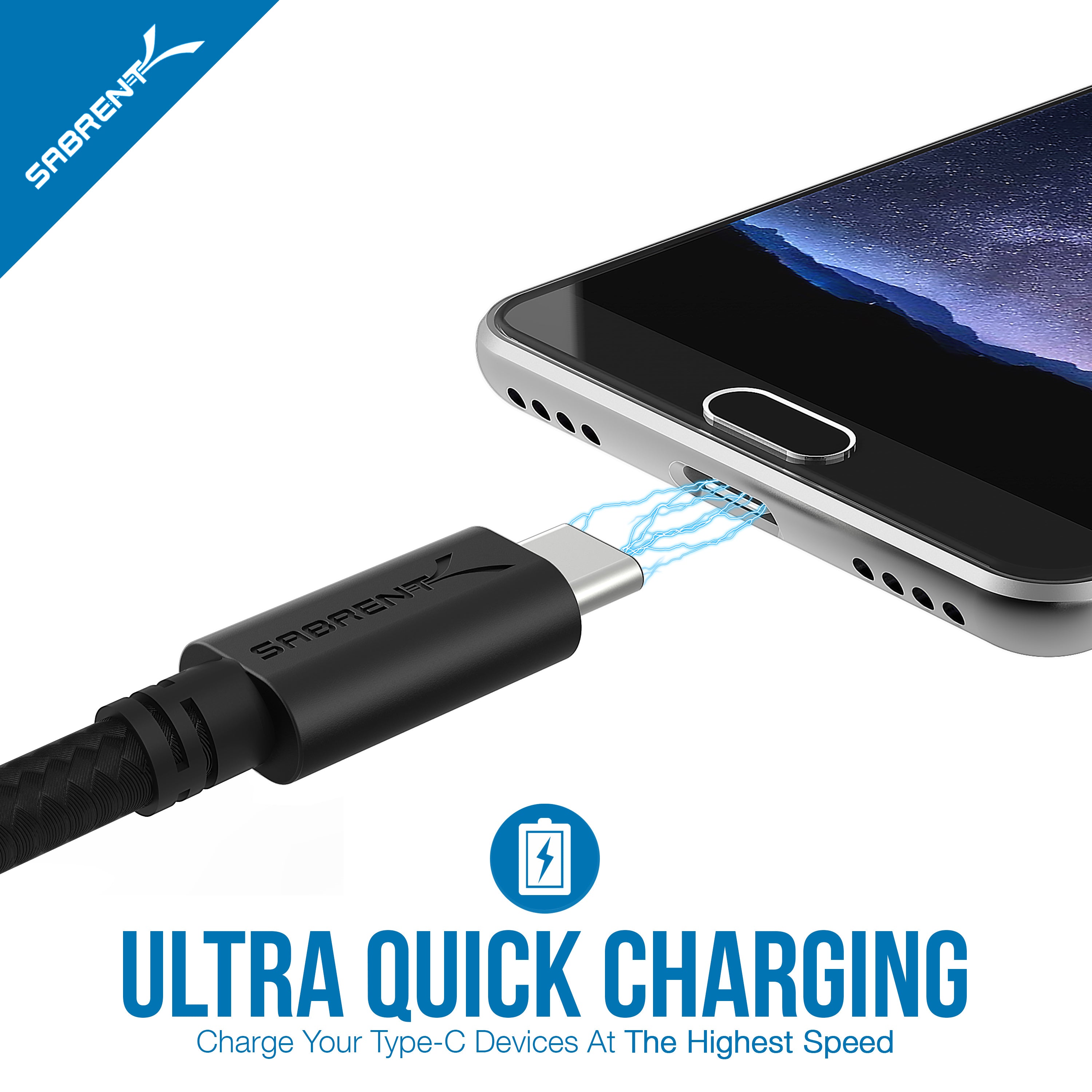 6-Pack 22AWG Premium 1ft USB-C to USB A 2.0 Cables